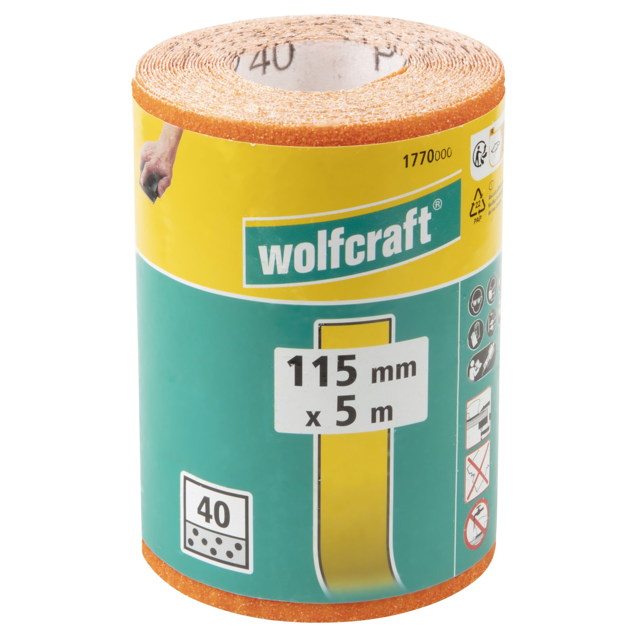 1 rollo de papel abrasivo de grano Grano 40, 5 m x 115 mm