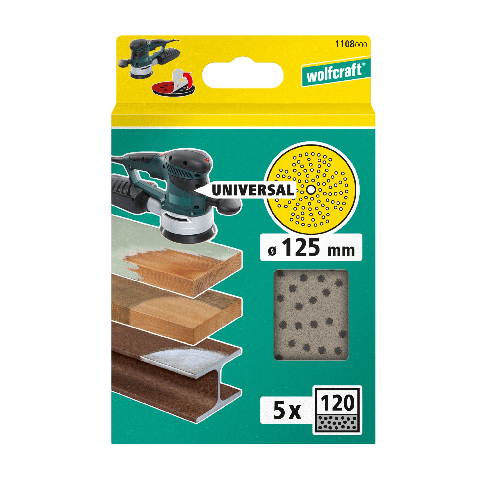 5 discos de lijar multiorificio para lijadora excéntrica, Ø 125 mm, grano 120