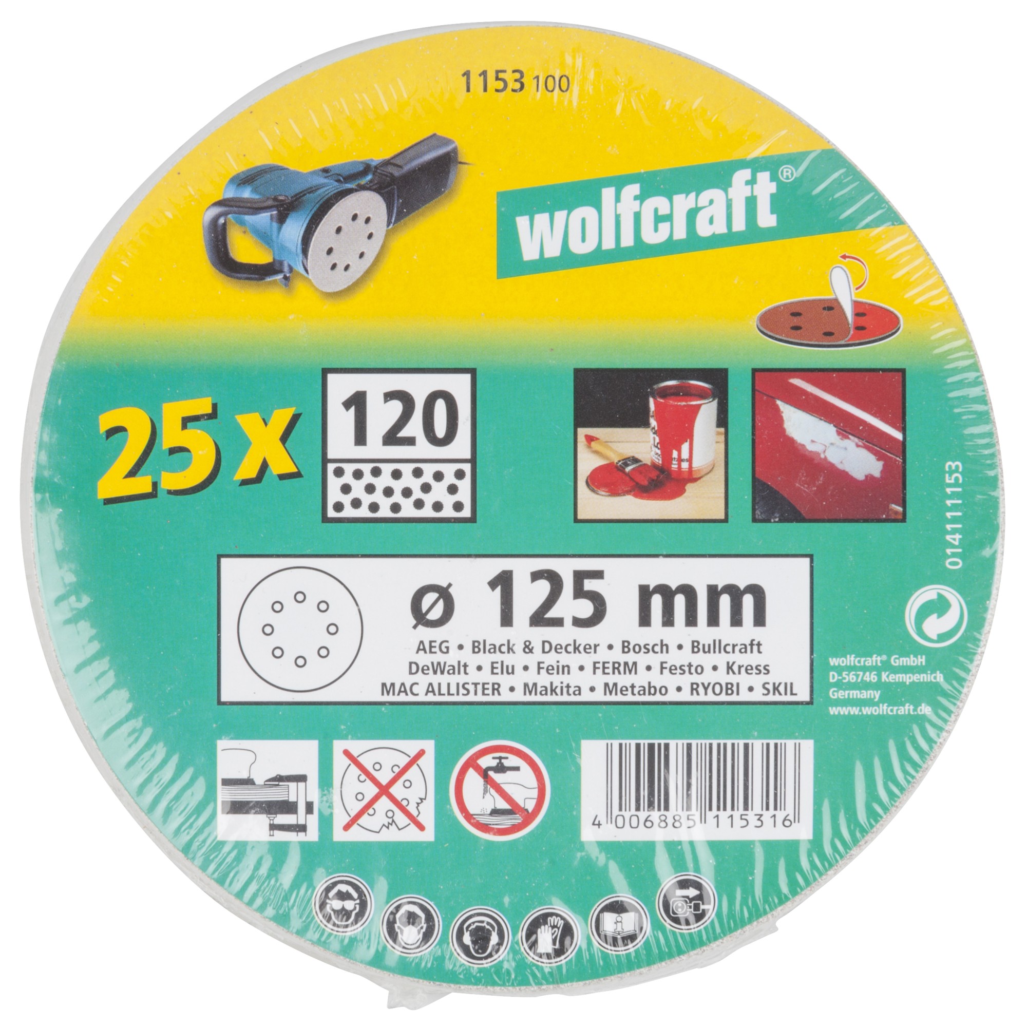 25 discos adhesivos de lijar, para exc., estearato, grano 120, Ø 125