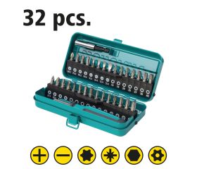 Caja de puntas, ranura/estrella (PH/PZ) / TORX® (T) / TORX® con agujero / hexágono interior, 32 piezas