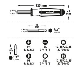 Caja de puntas, ranura/estrella (PH/PZ) / TORX® (T) / TORX® con agujero / hexágono interior, 32 piezas