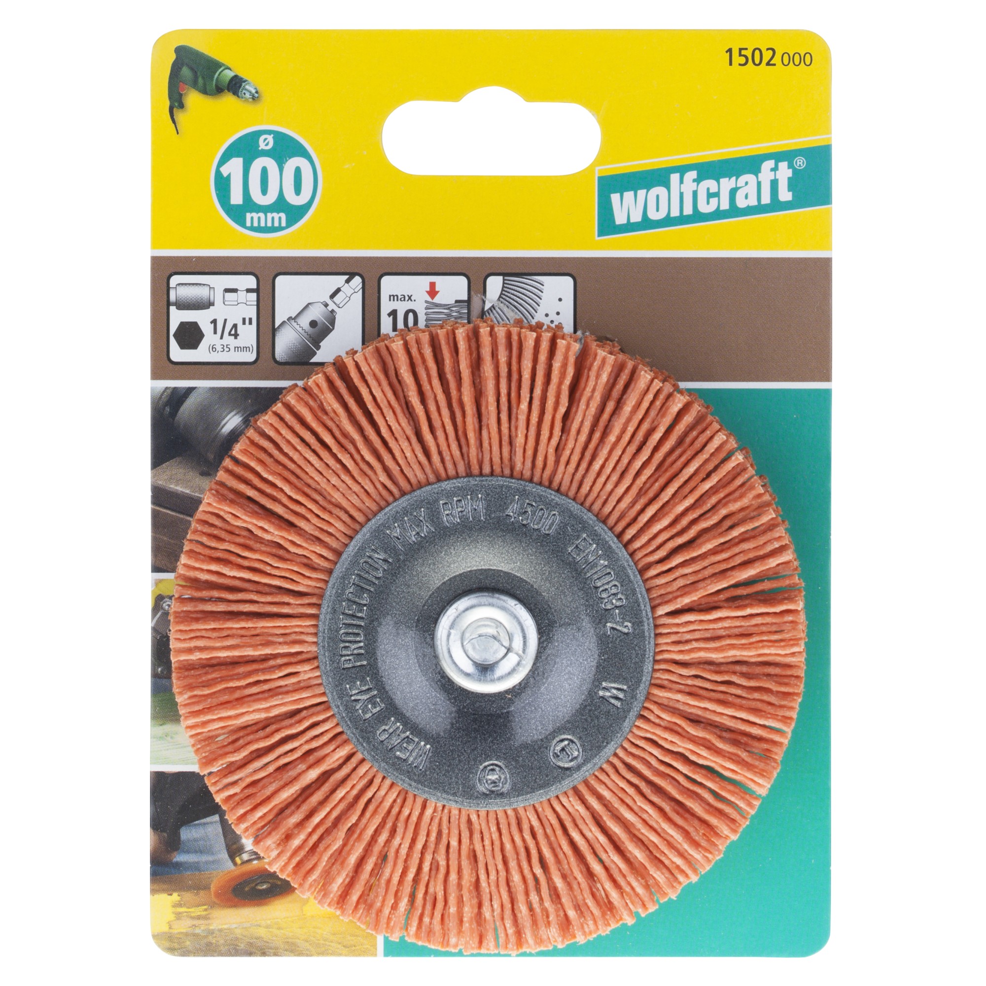 1 cepillo de disco de alambre de nylon vást. hexagonal Ø 100 x 10 mm