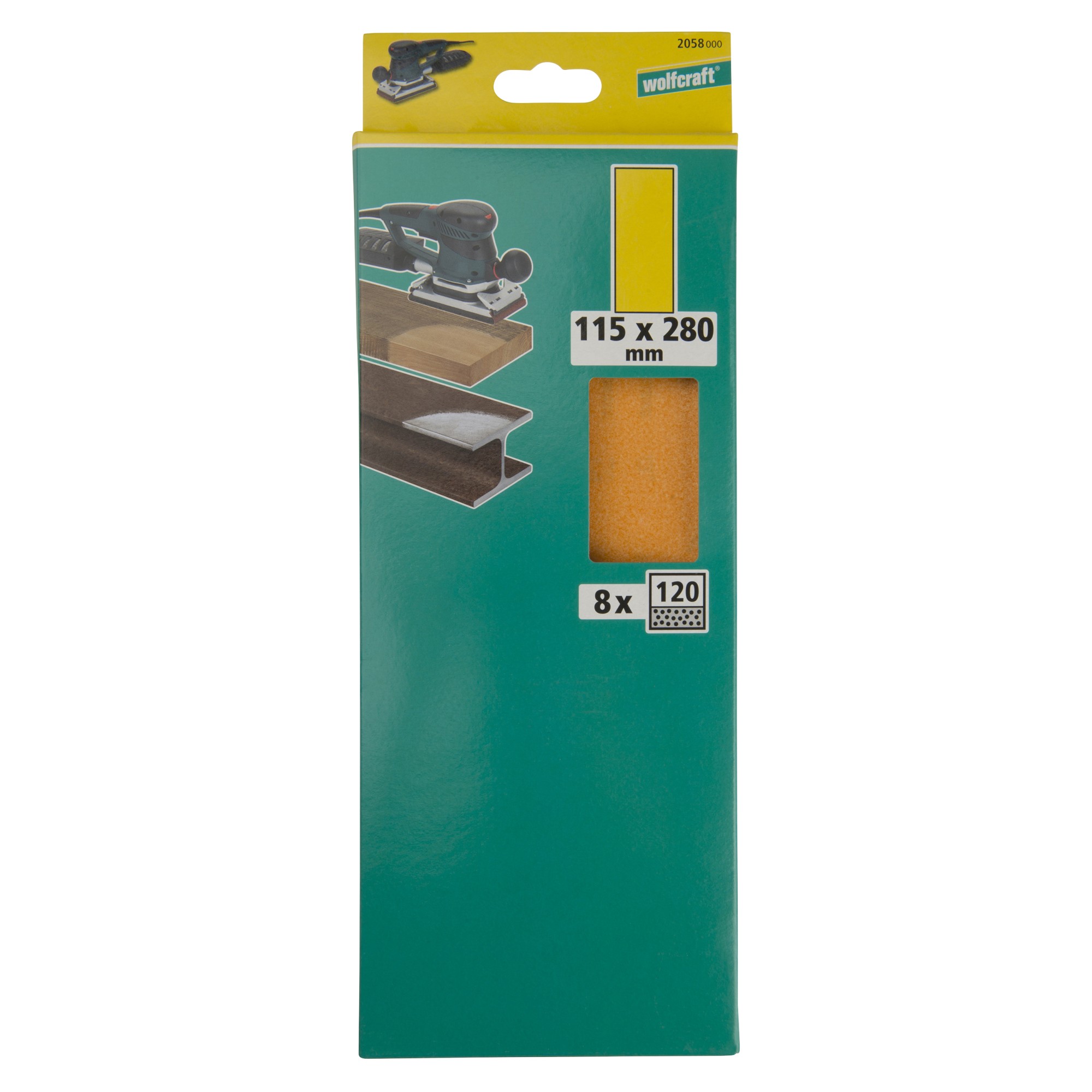 8 hojas de lijar de corindón, grano 120, 115 x 280 mm