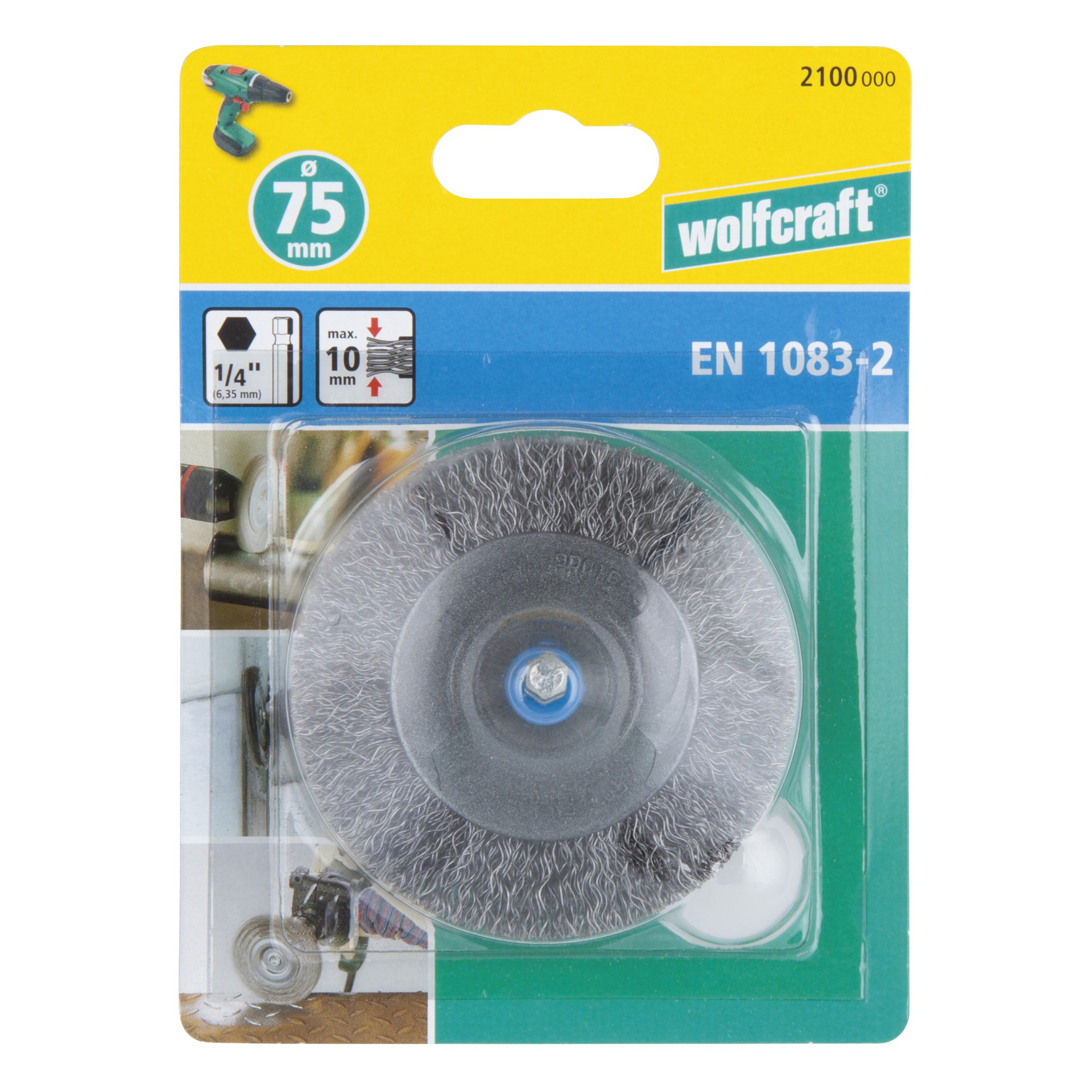1 cepillo de disco de alambre de acero vást. hexagonal Ø 75 x 10 mm