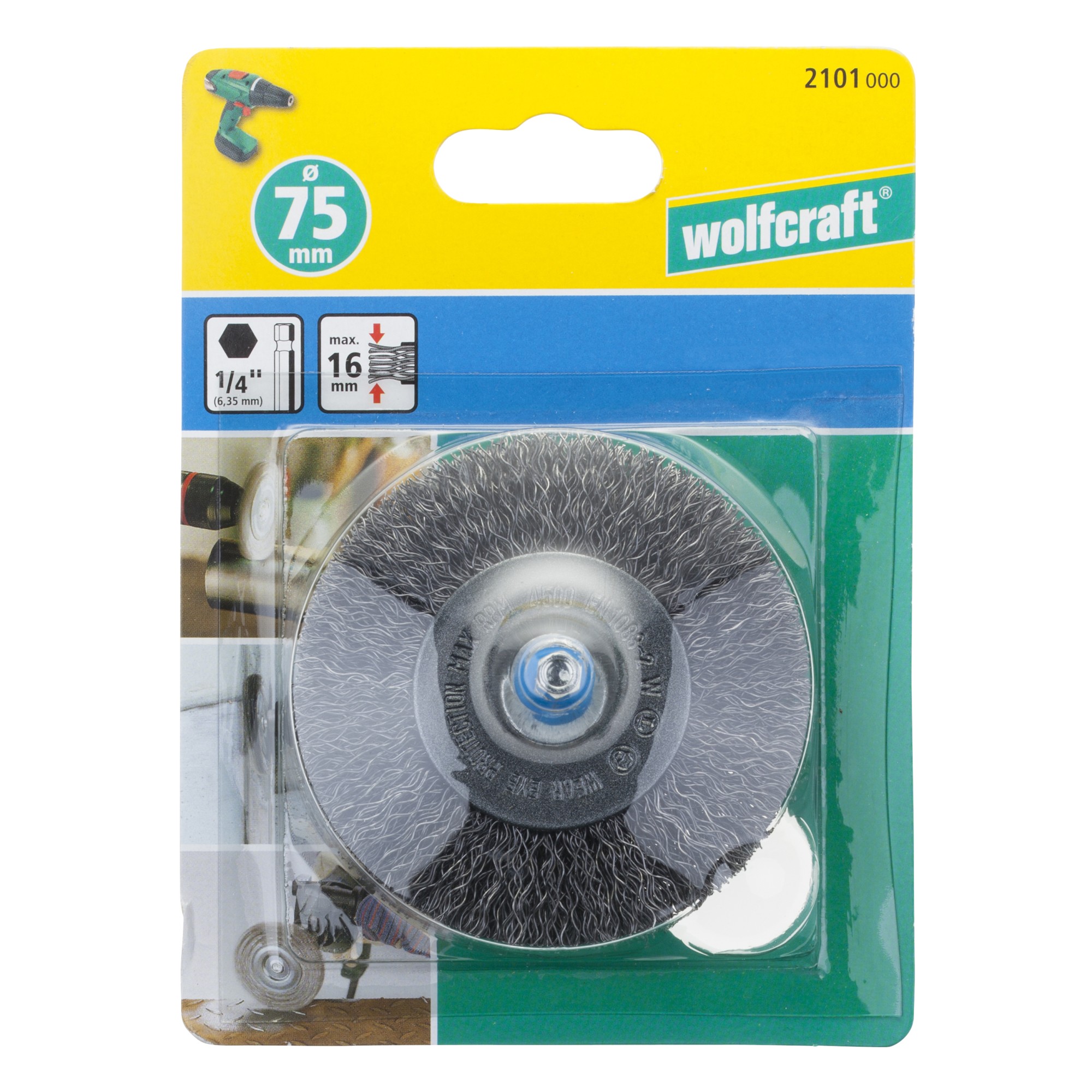 1 cepillo de disco de alambre de acero vást. hexagonal Ø 75 x 16 mm