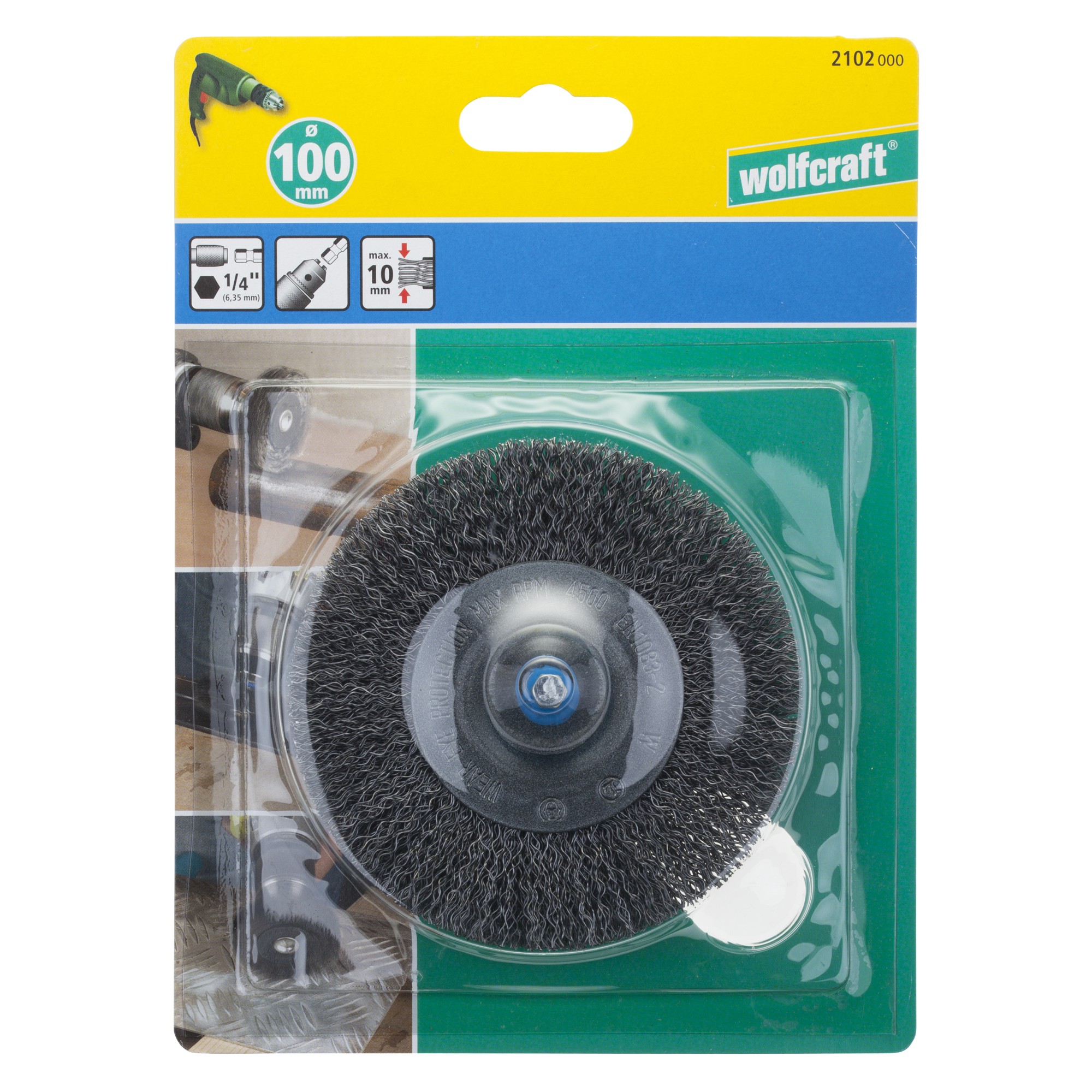 1 cepillo de disco de alambre de acero vást. hexagonal Ø 100 x 10 mm