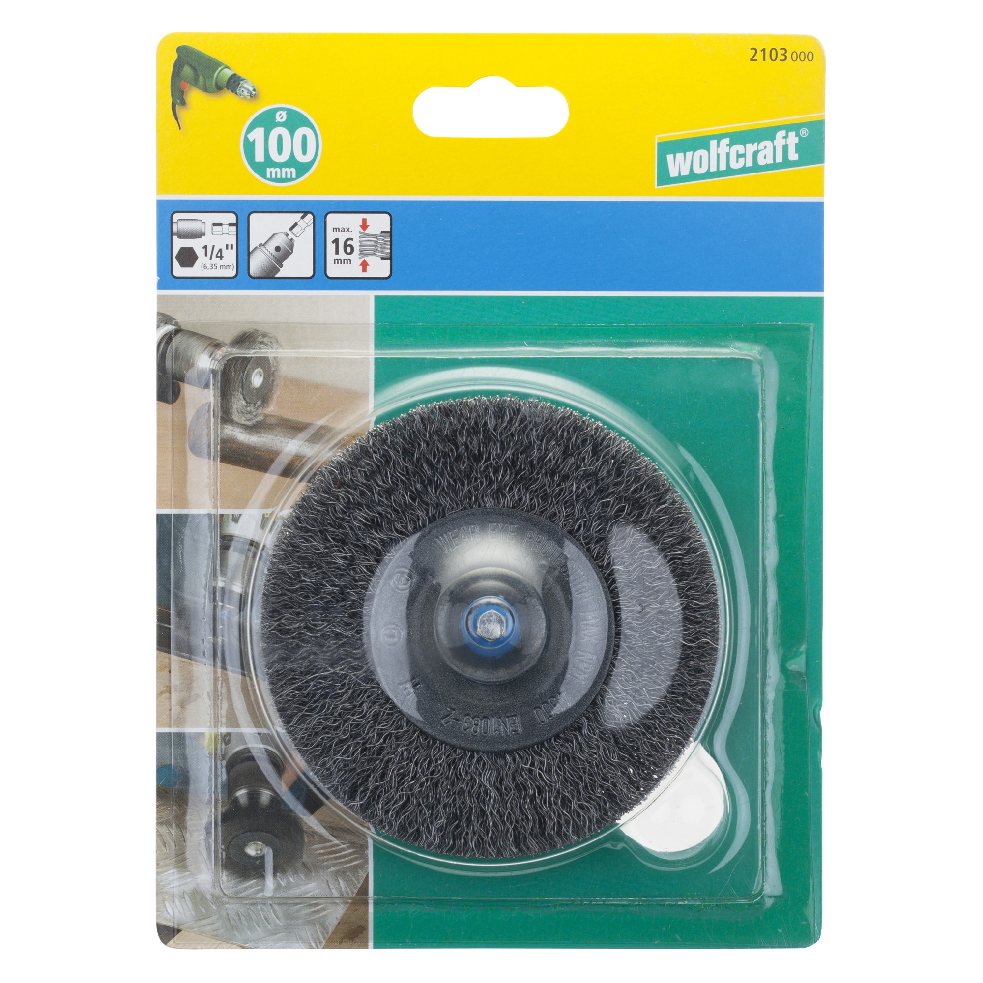 1 cepillo de disco de alambre de acero vást. hexagonal Ø 100 x 16 mm