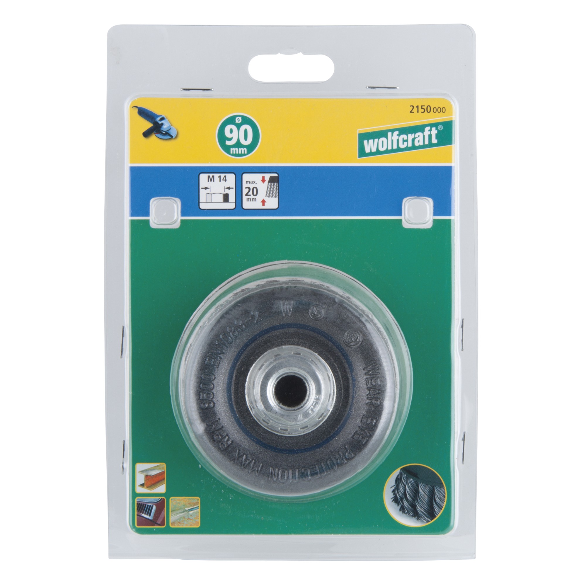 1 cepillo de copa de alambre de acero, WS trenzado M14 Ø 90 mm