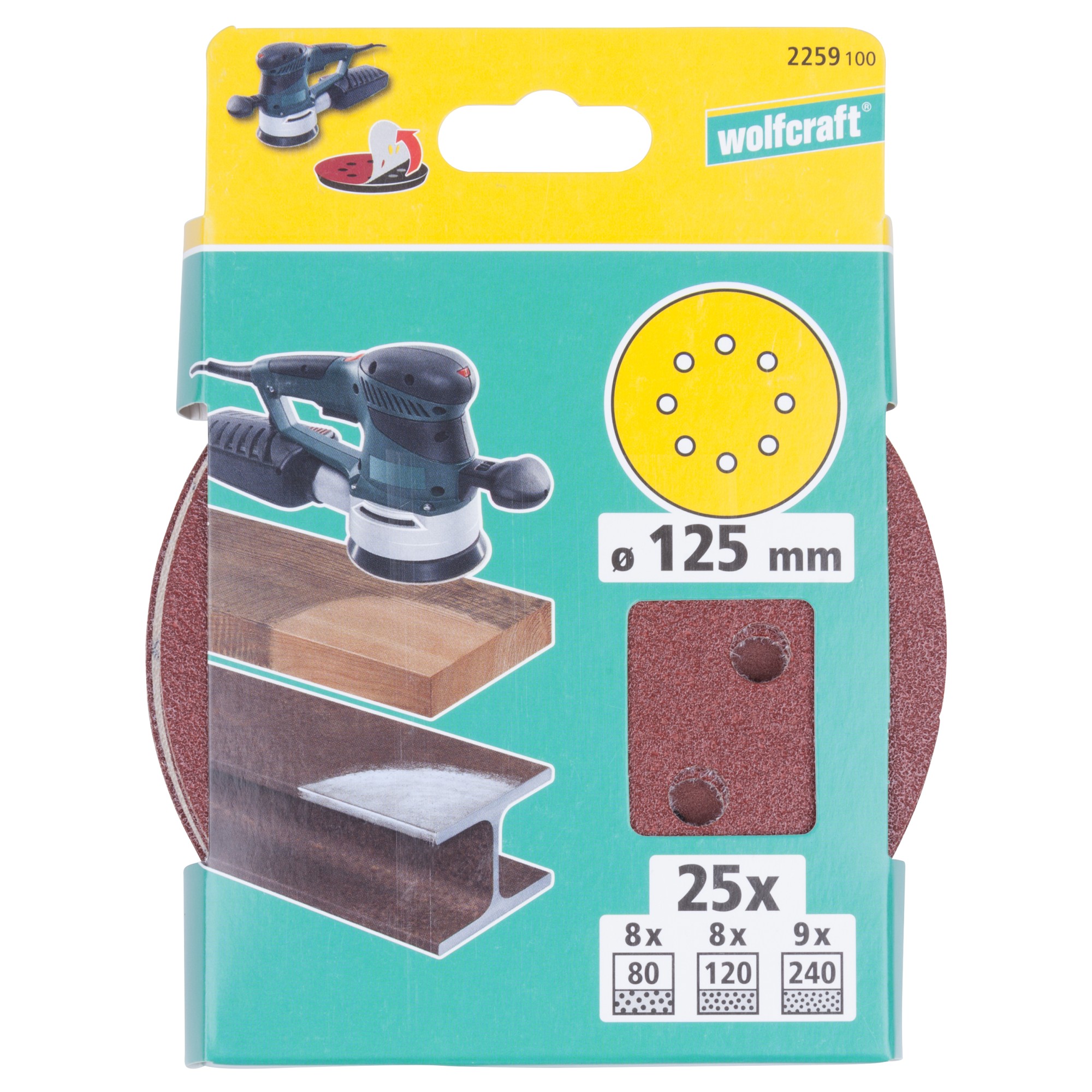 1 juego de discos adhesivos de lijar de 25 piezas, para exc., Ø 125 mm