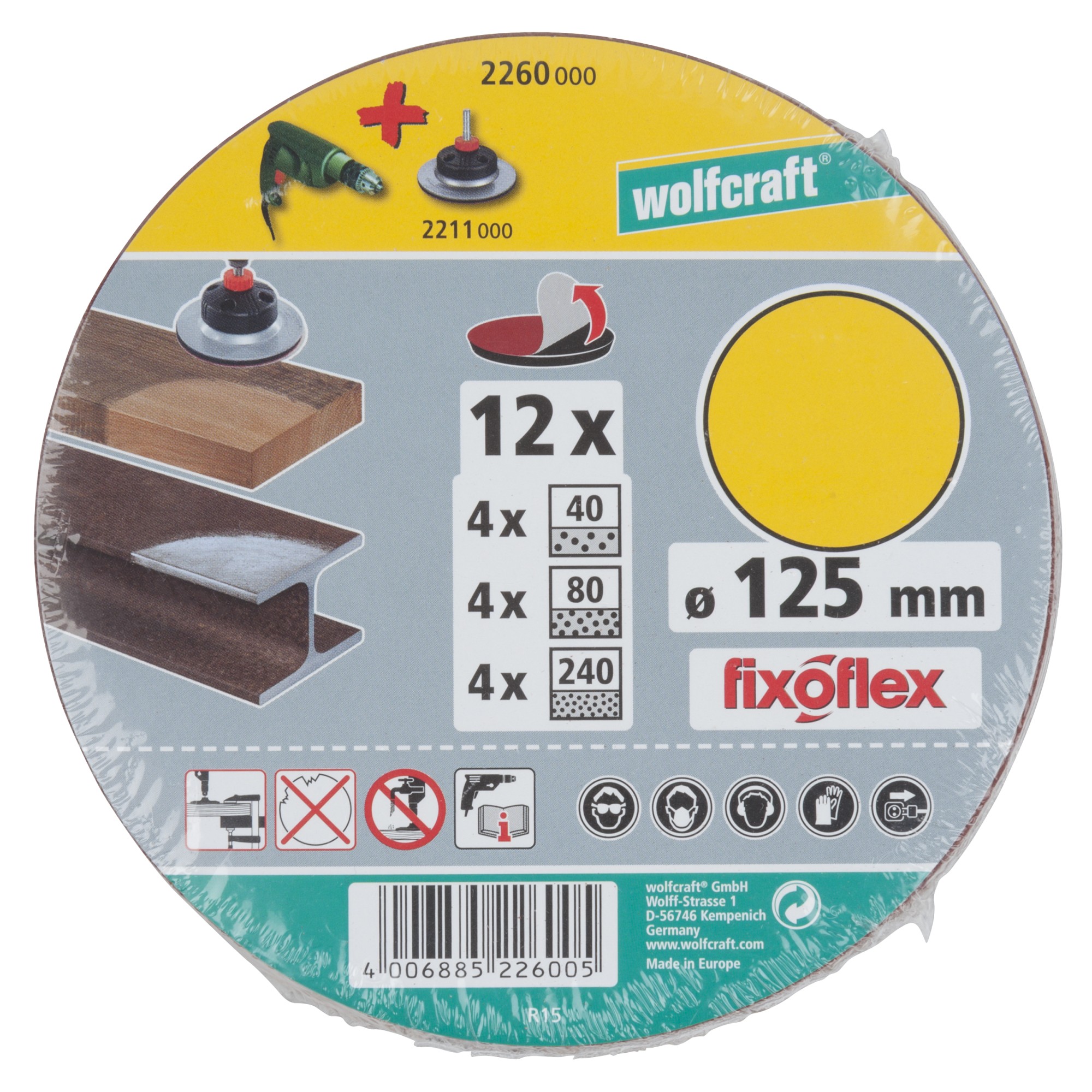 1 juego de discos adhesivos de lijar de 12 piezas, corindón Ø 125 mm