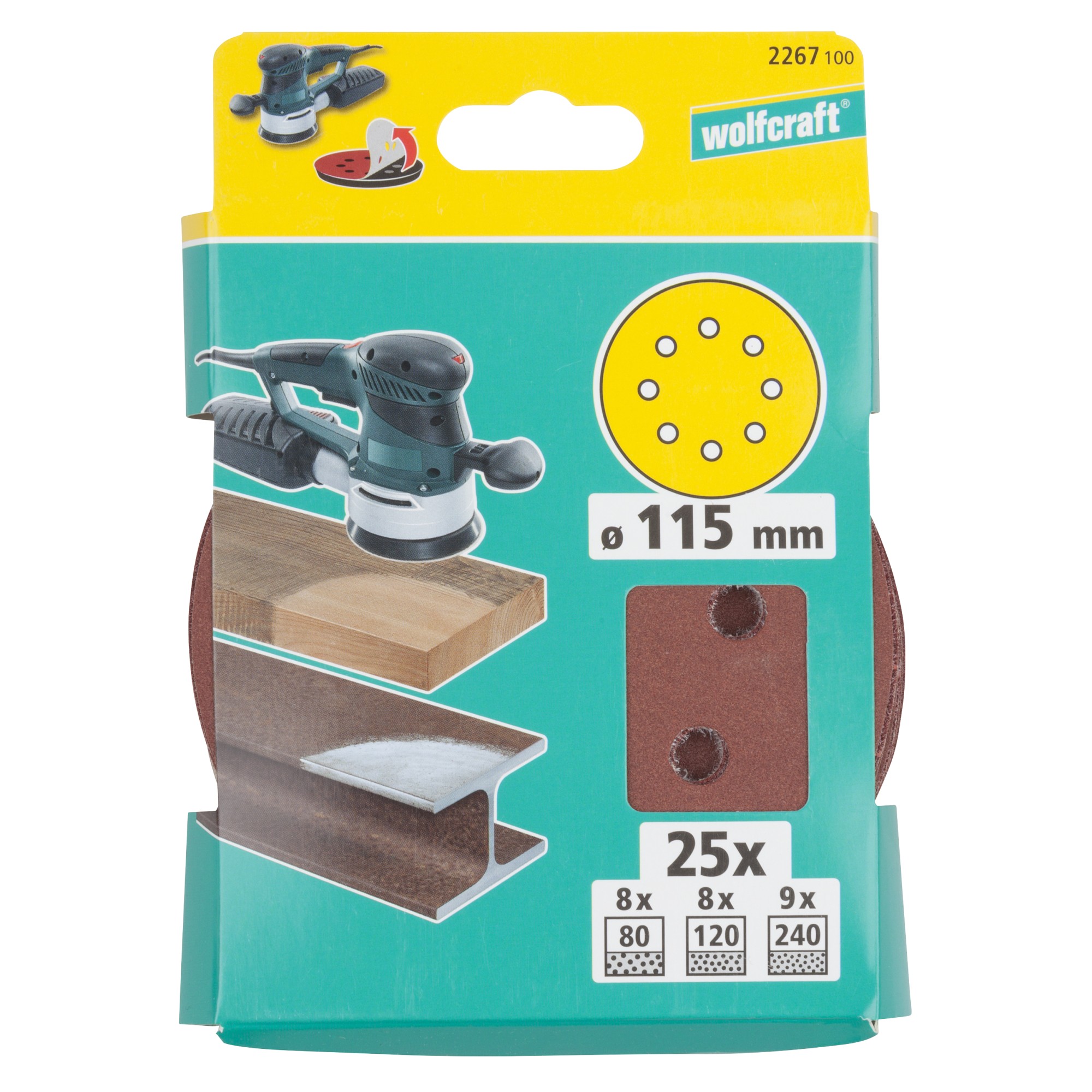 1 juego de discos adhesivos de lijar de 25 piezas, para exc., Ø 115 mm