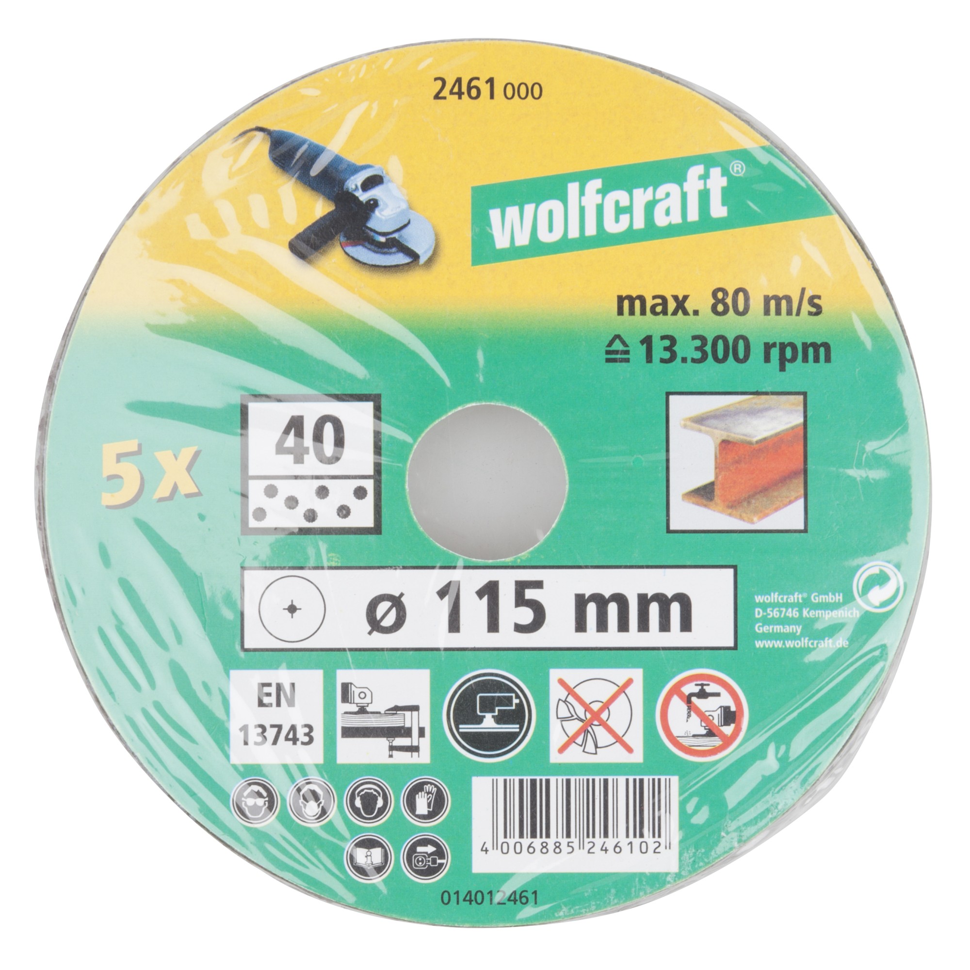 5 discos de lijar de fibra WS, grano 40 Ø 115 mm