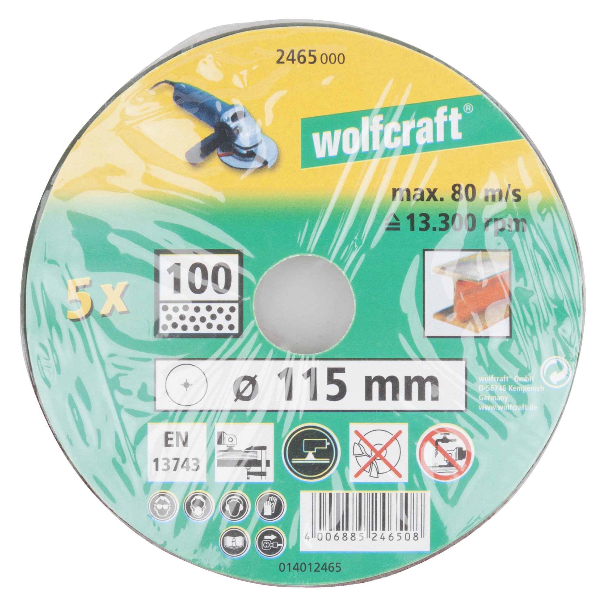 5 discos de lijar de fibra WS, grano 100 Ø 115 mm