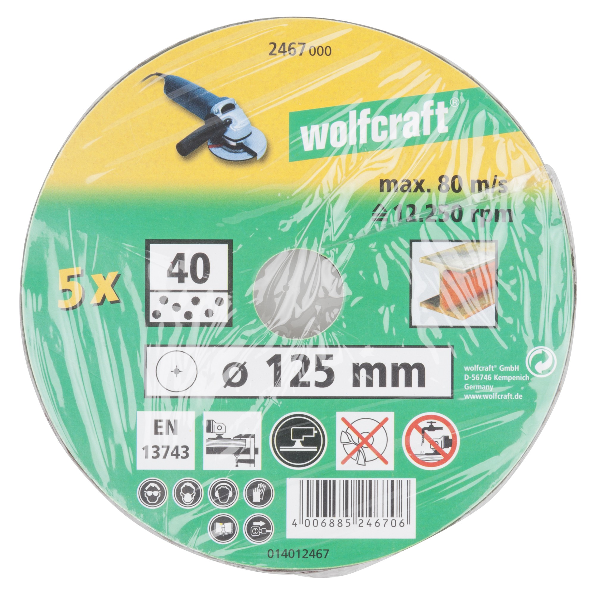 5 discos de lijar de fibra WS, grano 40 Ø 125 mm