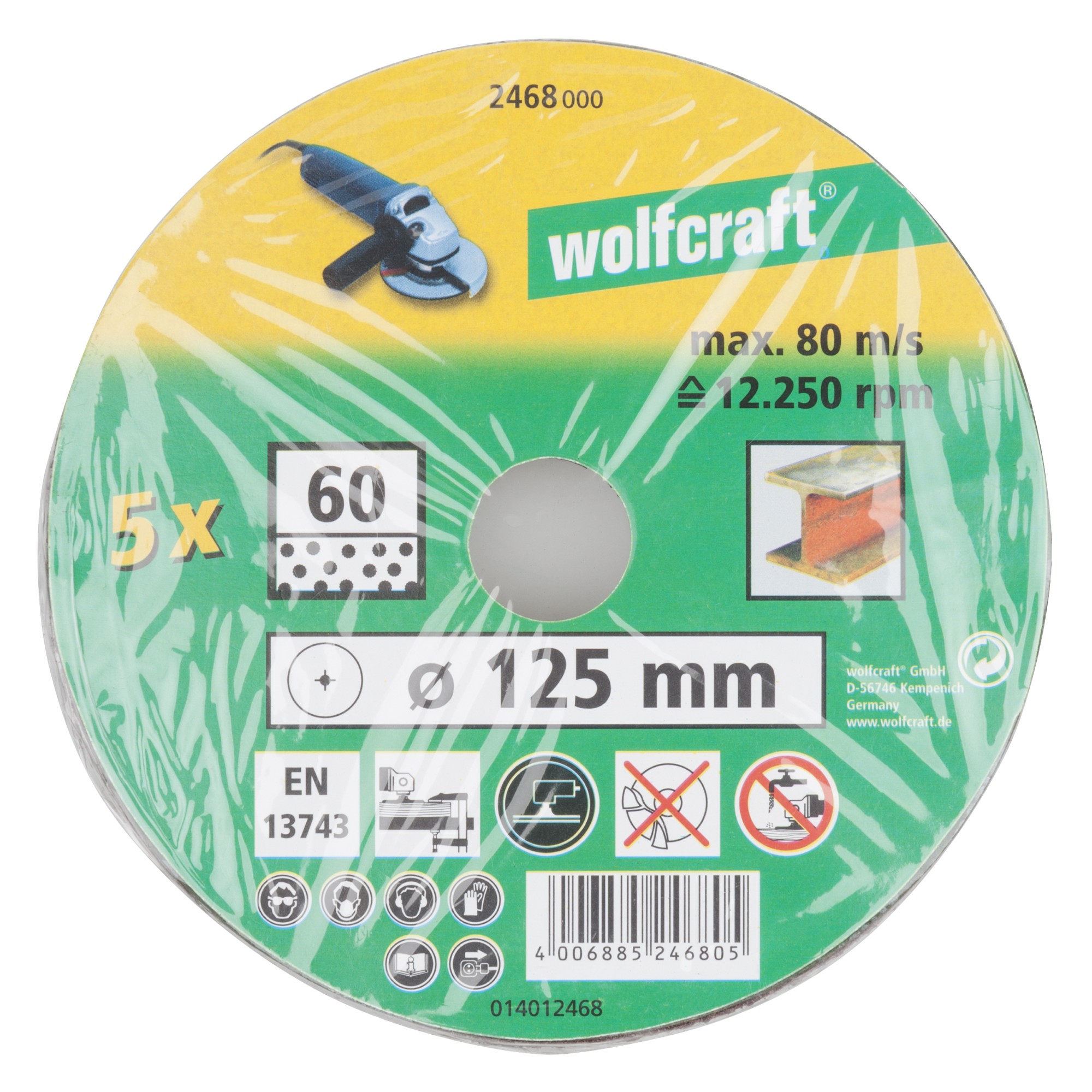 5 discos de lijar de fibra WS, grano 60 Ø 125 mm