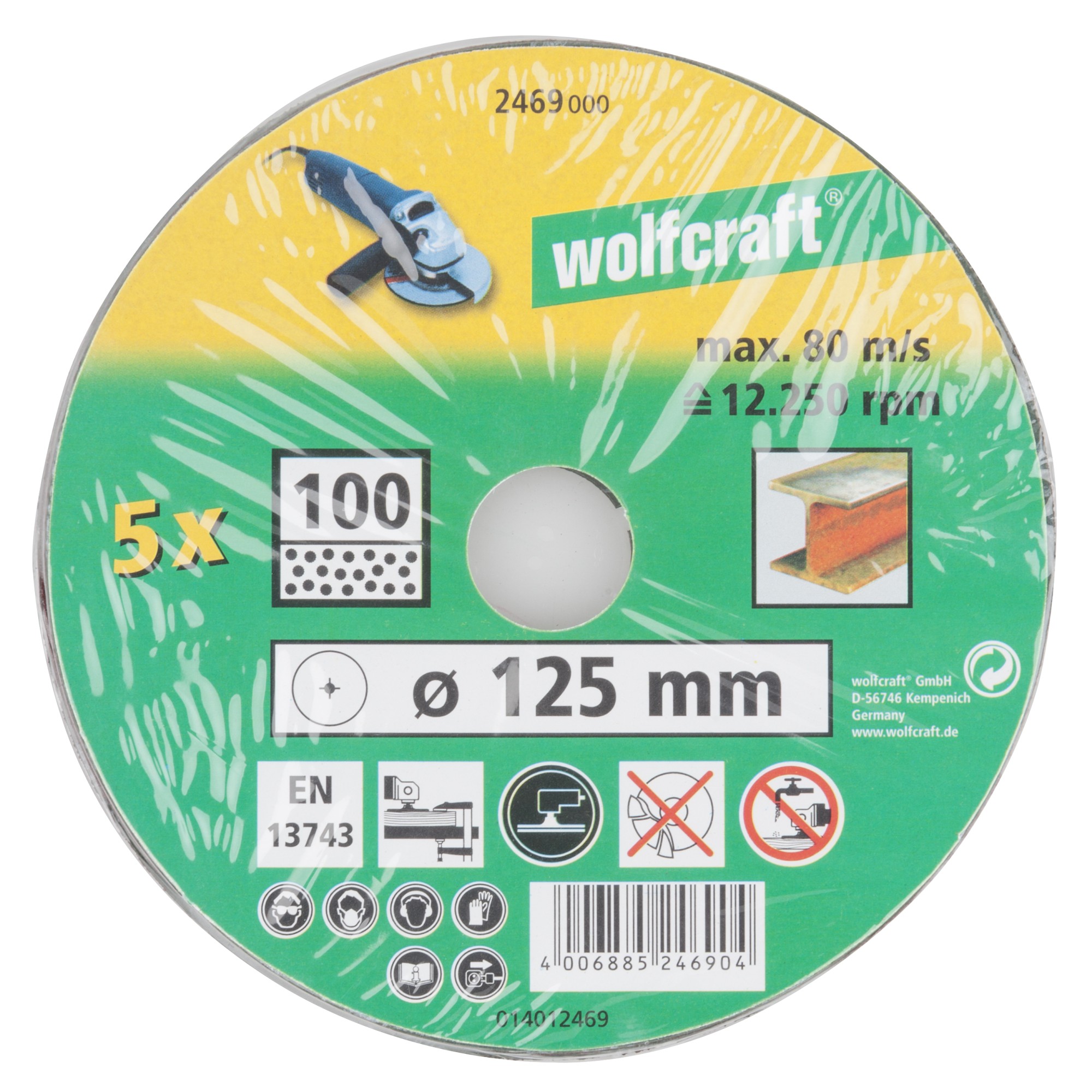 5 discos de lijar de fibra WS, grano 100 Ø 125 mm