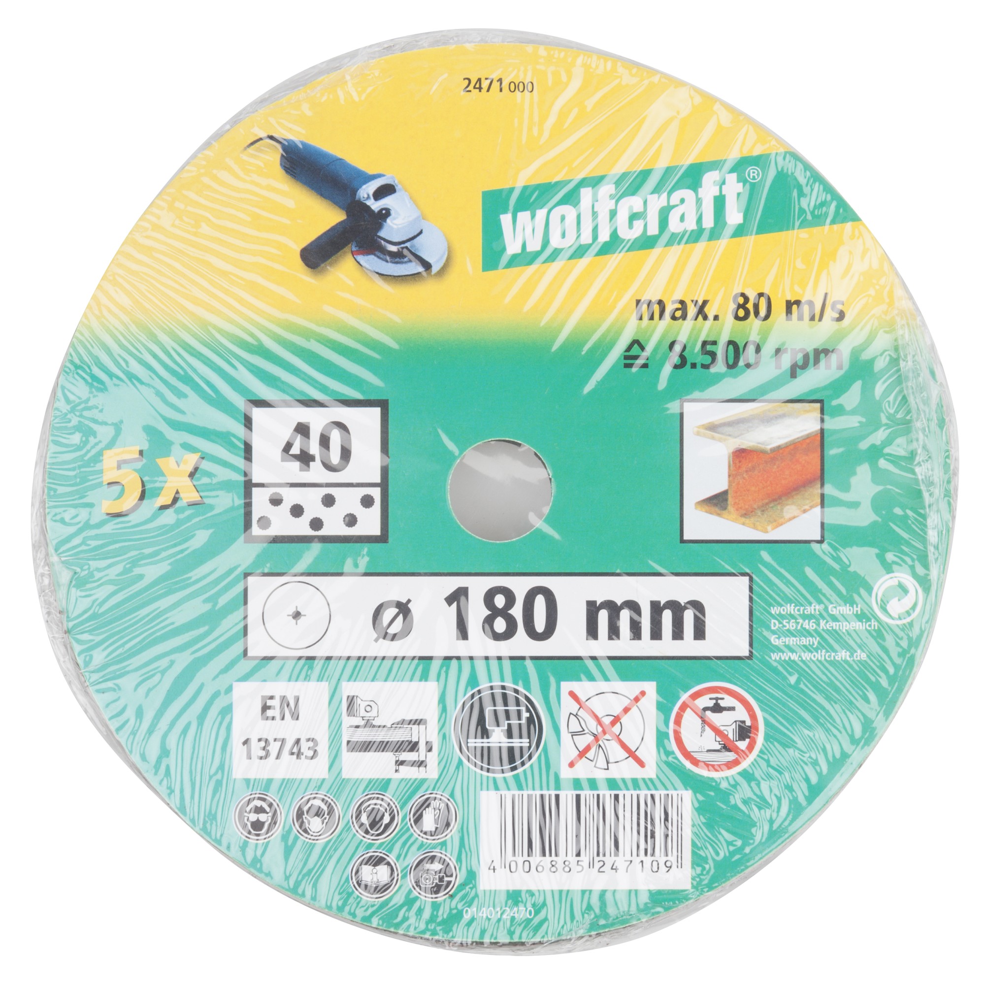 5 discos de lijar de fibra WS, grano 40 Ø 180 mm