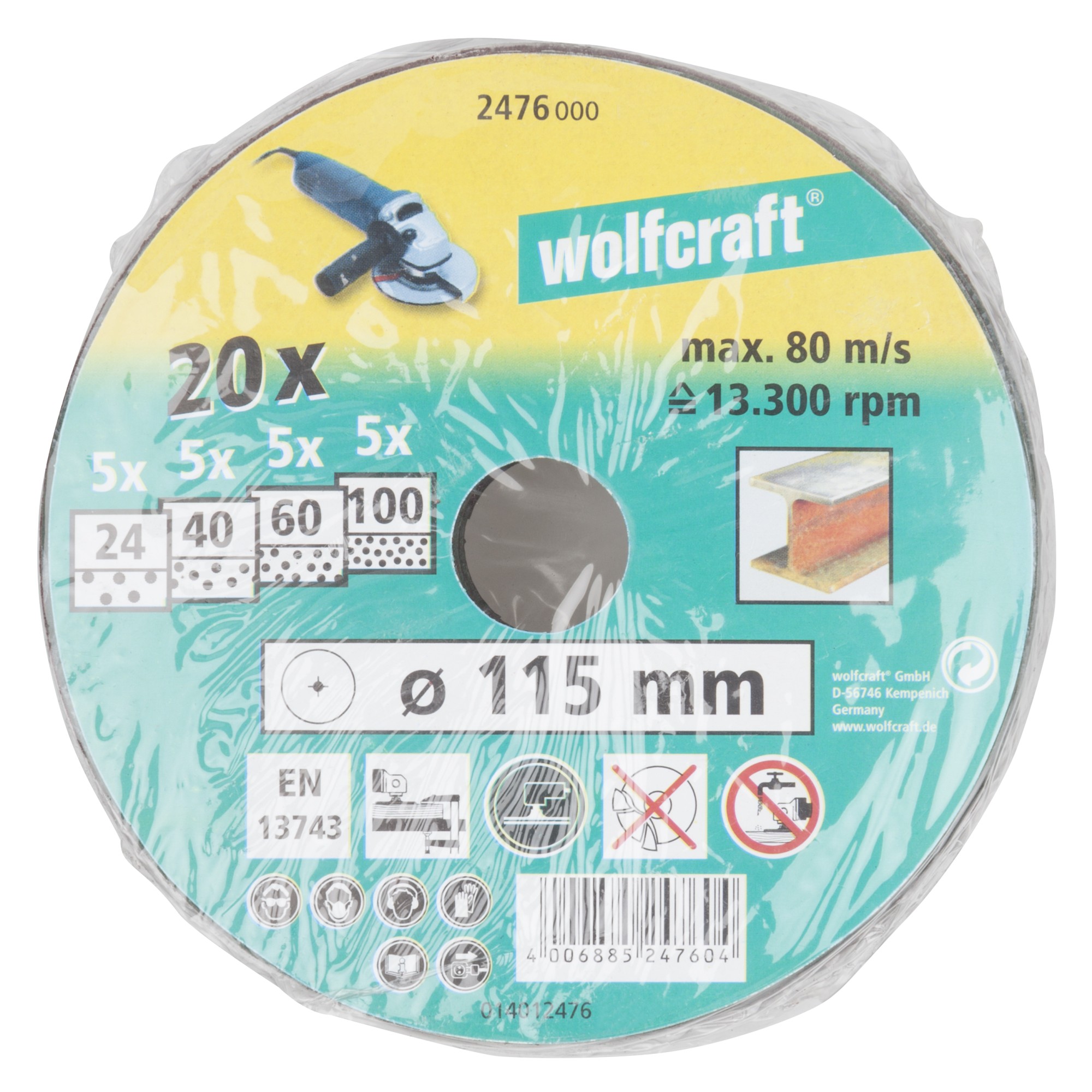 1 juego de discos de lijar de fibra de 20 piezas WS Ø 115 mm