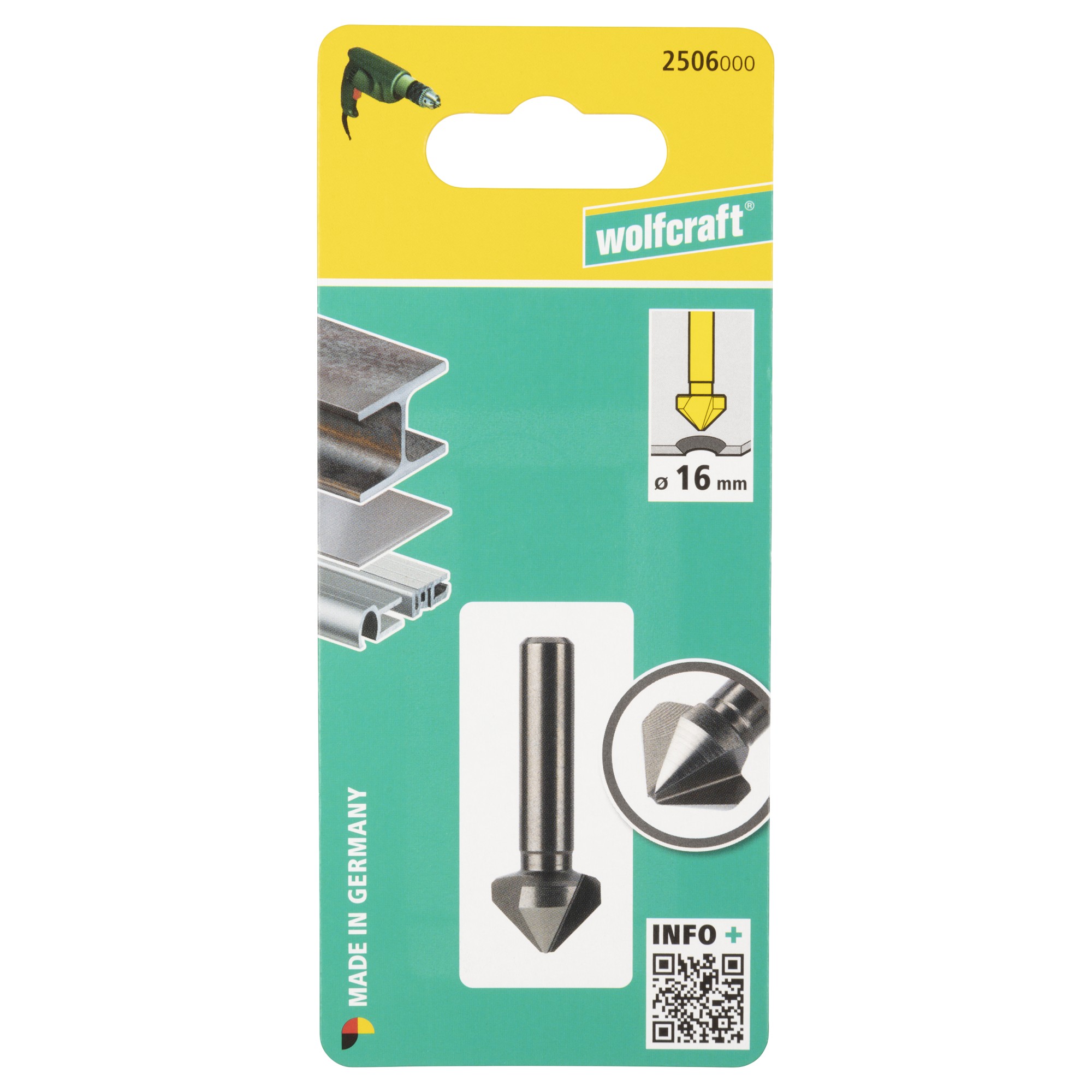 1 avellanador HSS, vástago 8 mm, ø 16 mm