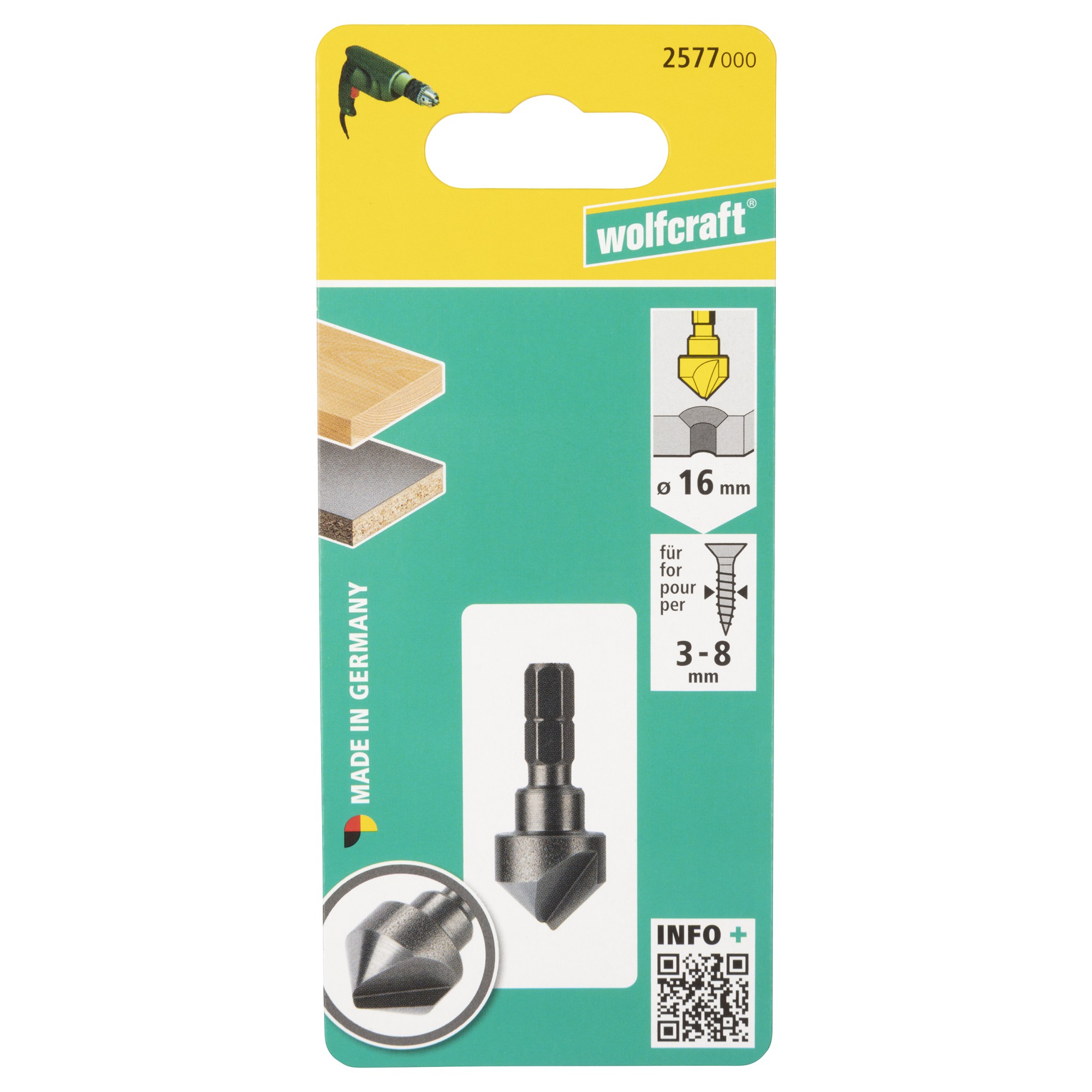 1 avellanador WS, vástago hexagonal, Ø 16 mm