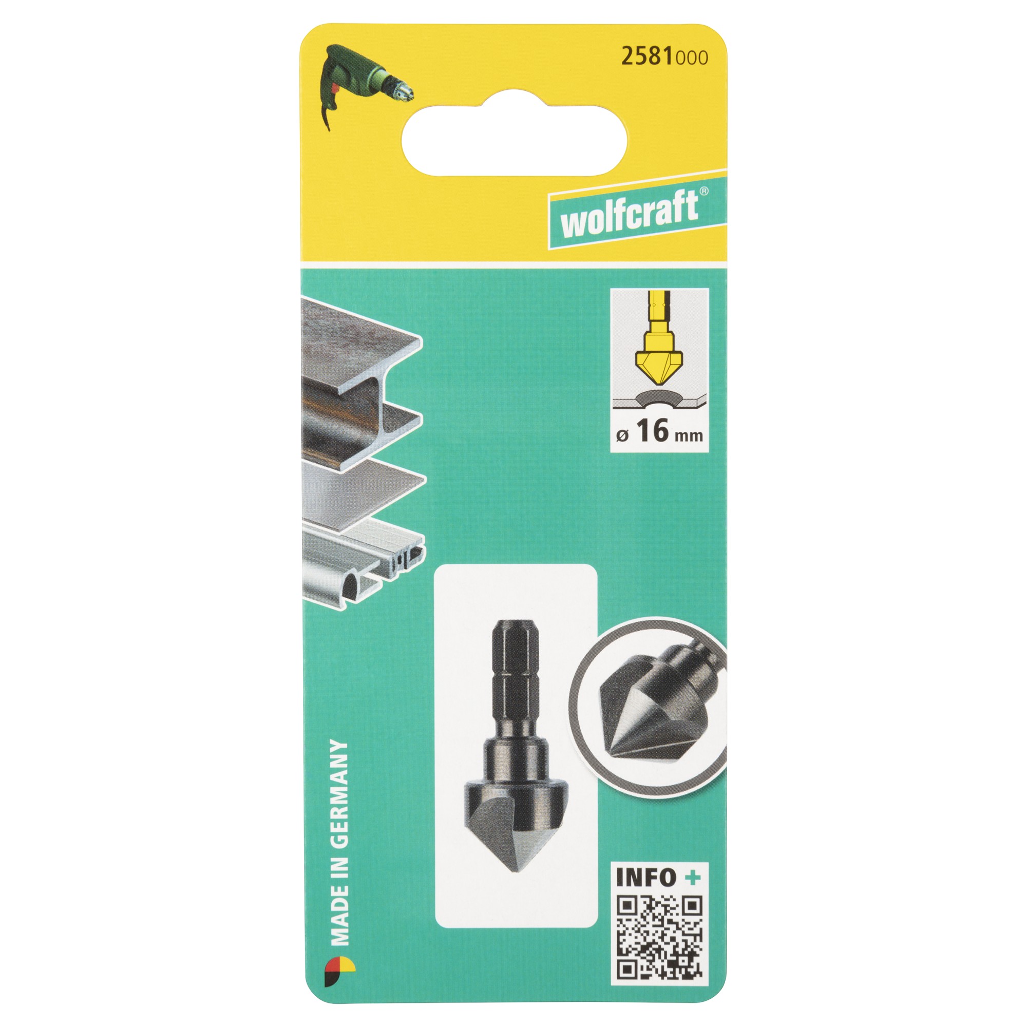 1 avellanador HSS, vástago hexagonal, Ø 16 mm