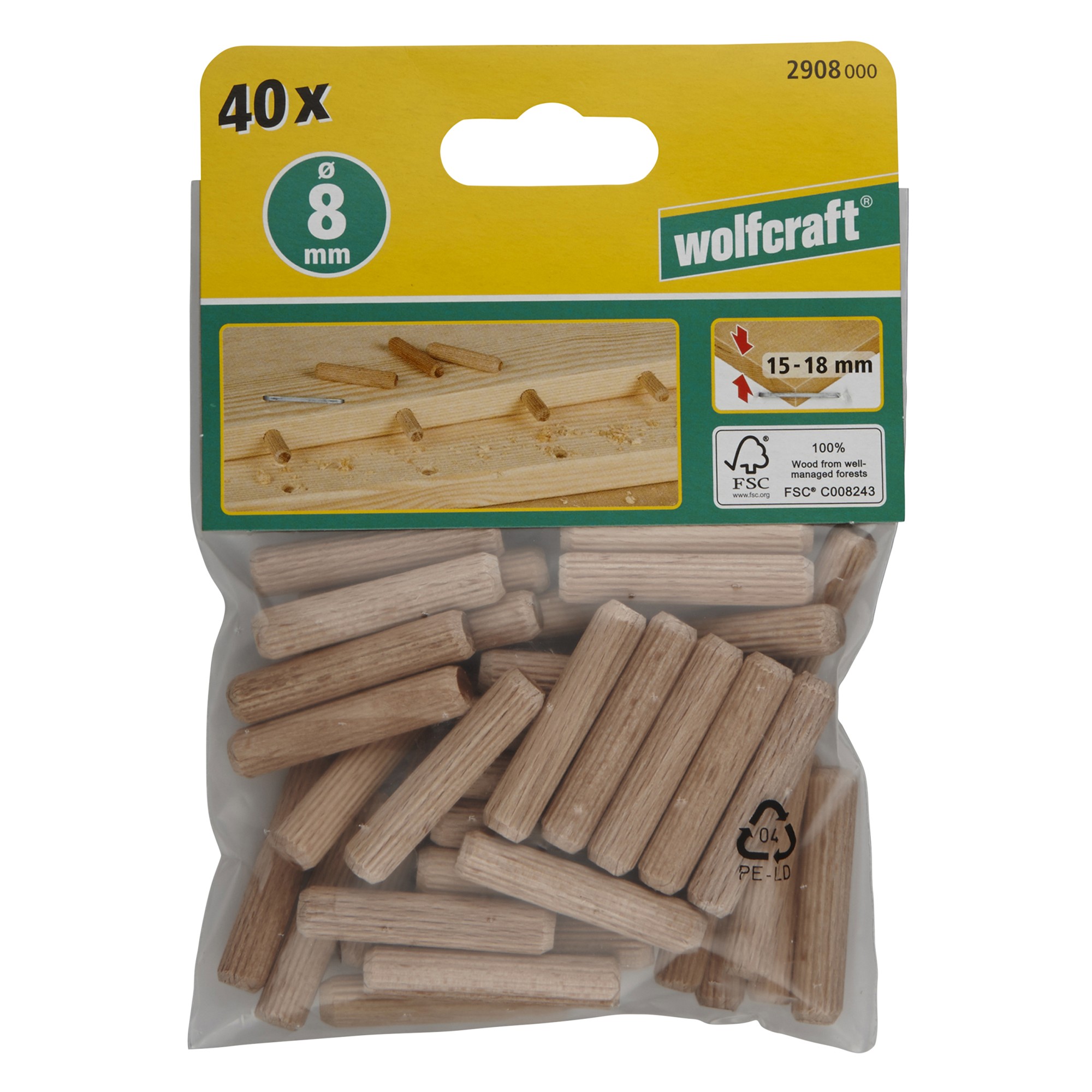 40 espigas corrugadas de haya de ø8x40mm