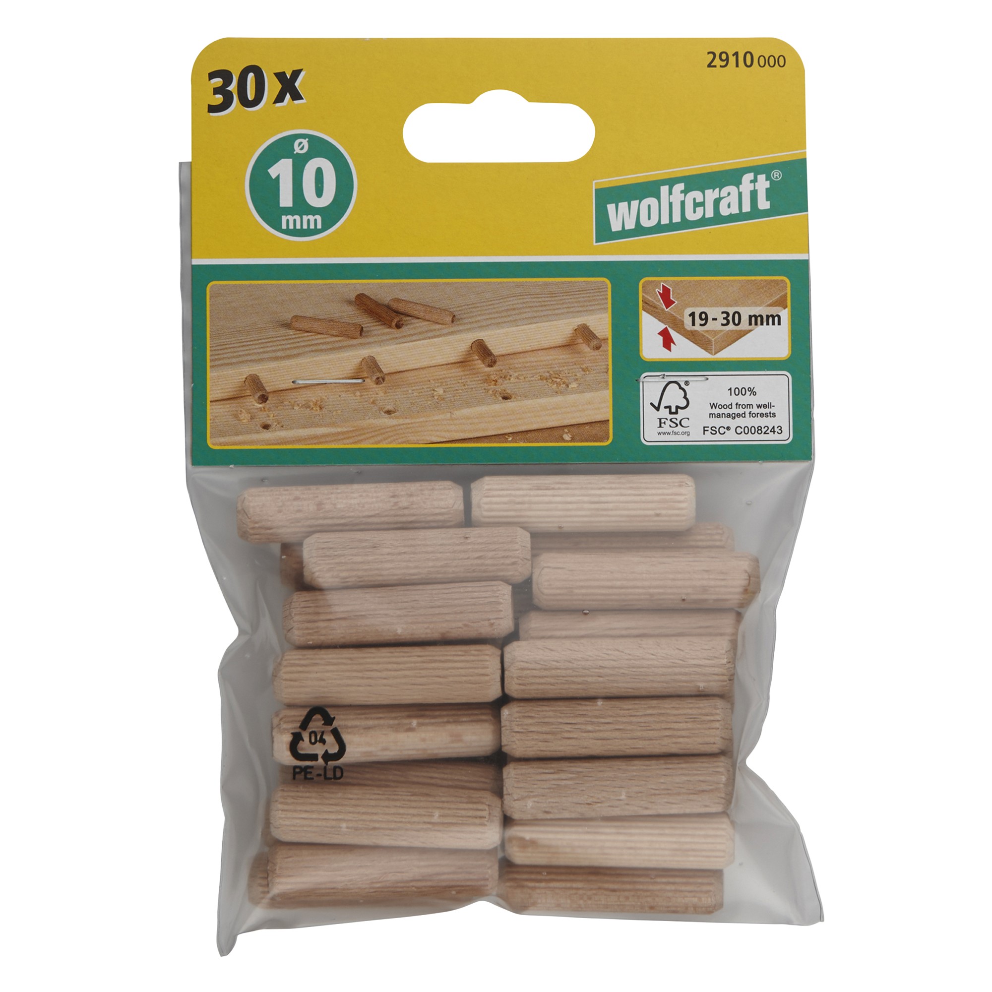 30 espigas corrugadas de haya de ø10x40mm