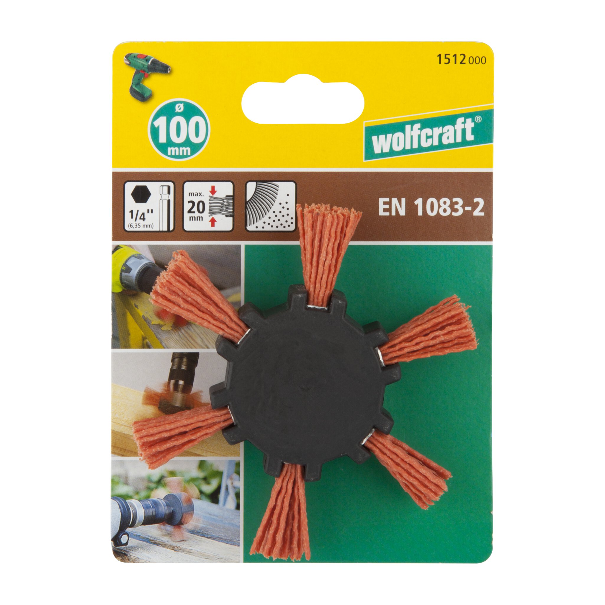 1 cepillo de abanico de alambre de nylon vást. hexagonal Ø 100 x 20 mm
