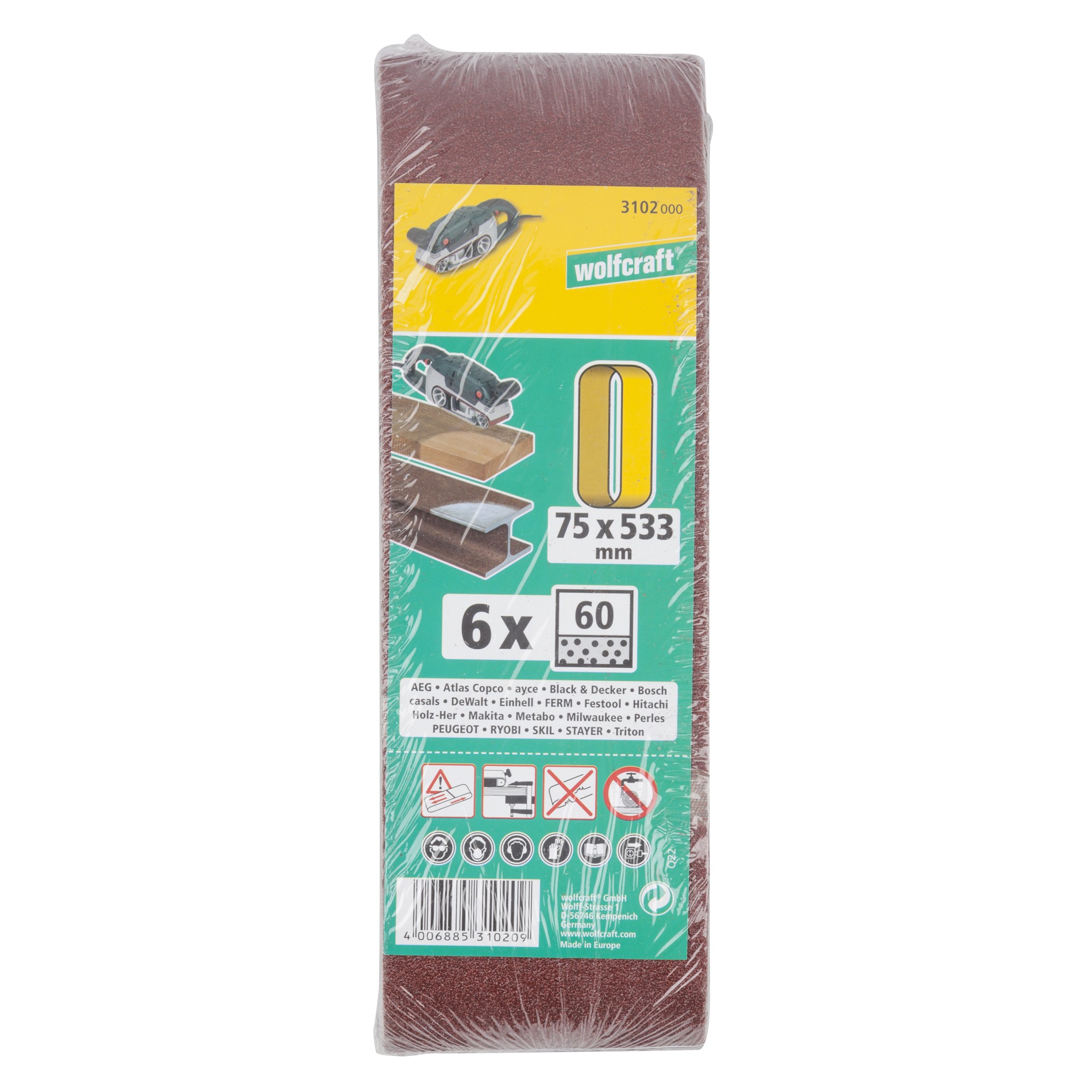 6 lijas de banda, corindón, grano 60, 75 x 533