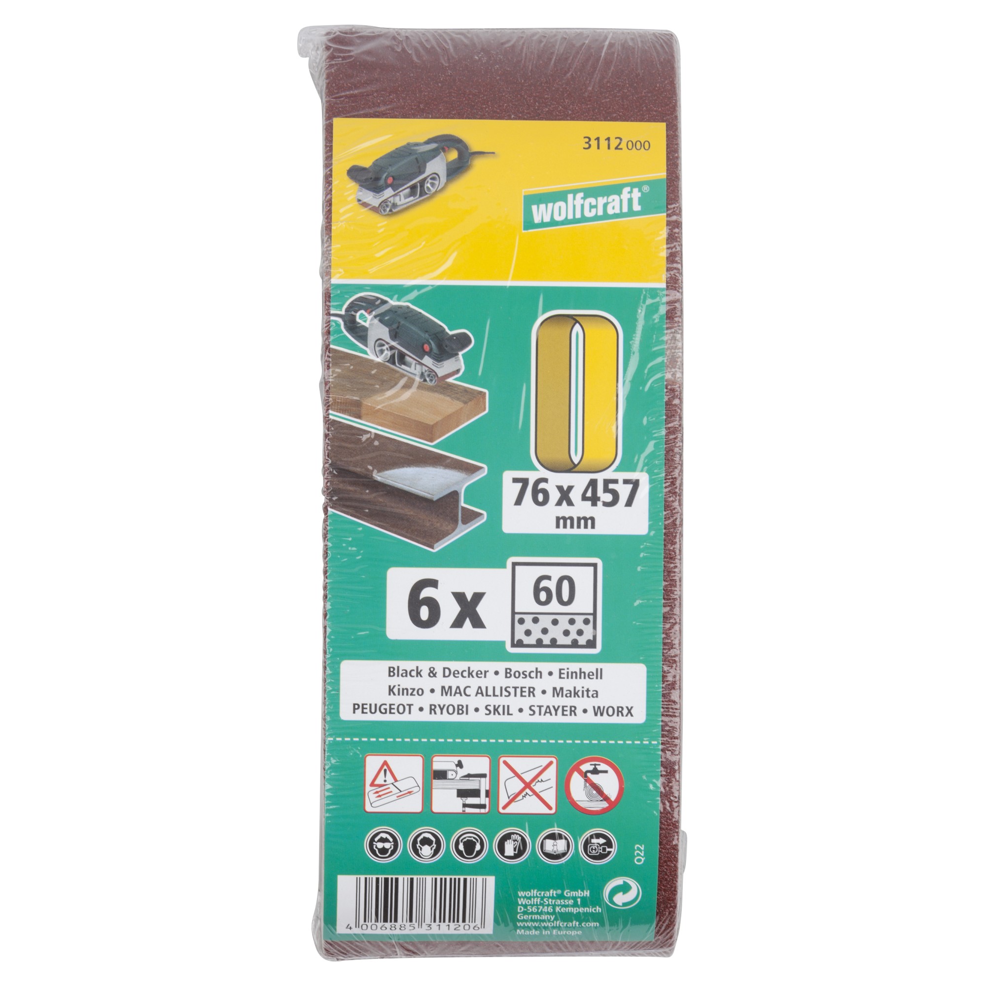 6 lijas de banda, corindón, grano 60, 76 x 457