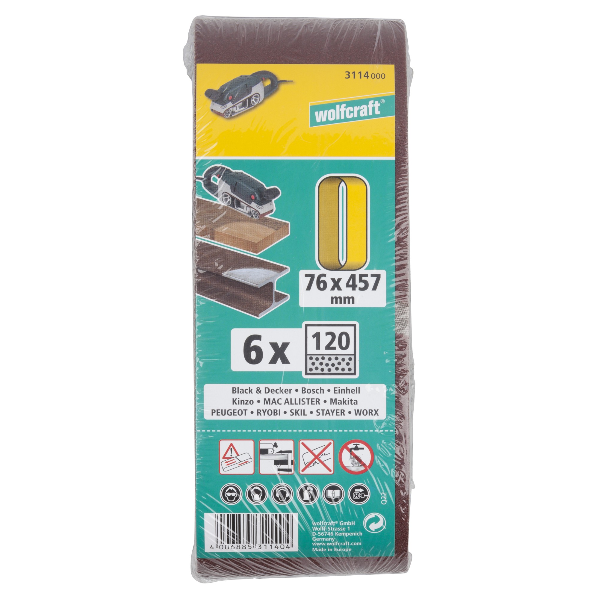 6 lijas de banda de corindón,    grano 120,  76 x 457