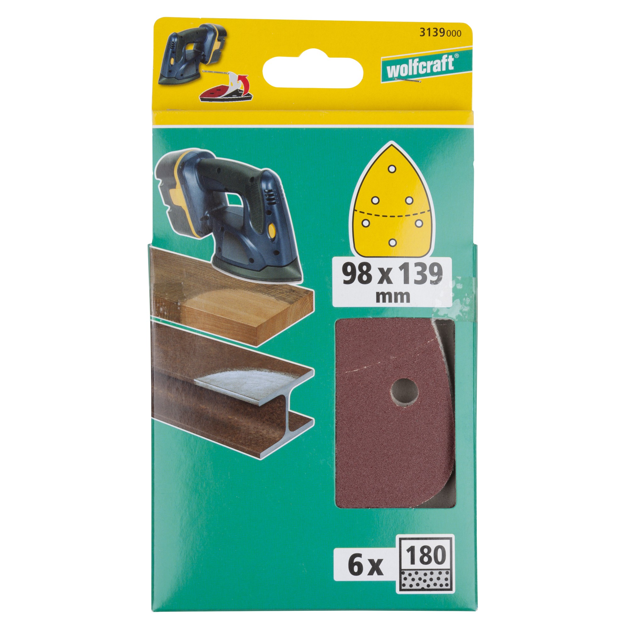 6 hojas abrasivas adhesivas corindón de grano 180 de 98 x 139 mm