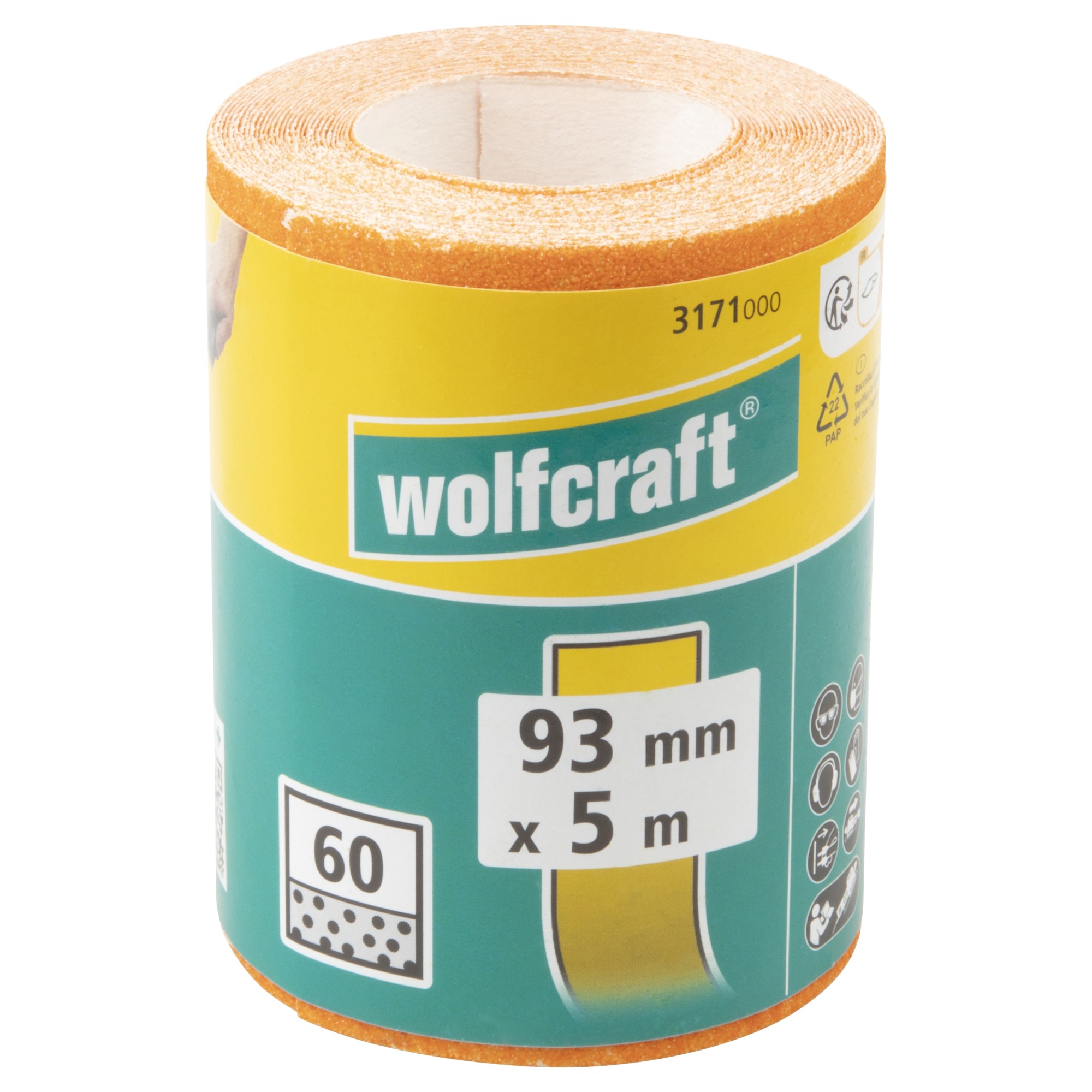 1 rollo de papel abrasivo de grano Grano 60, 5 m x 93 mm