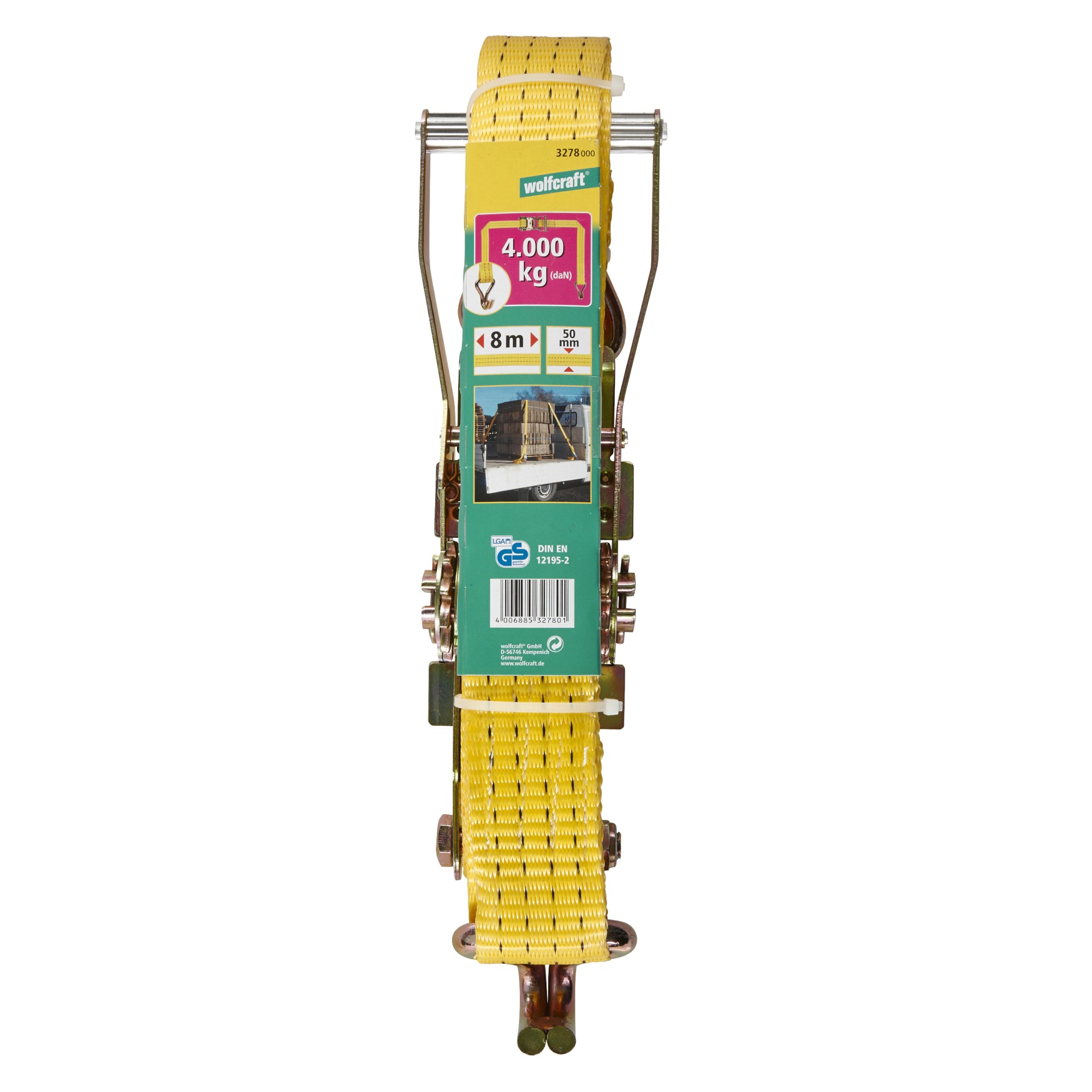 1 cincha con carraca y gancho de 4000 kg/8 m