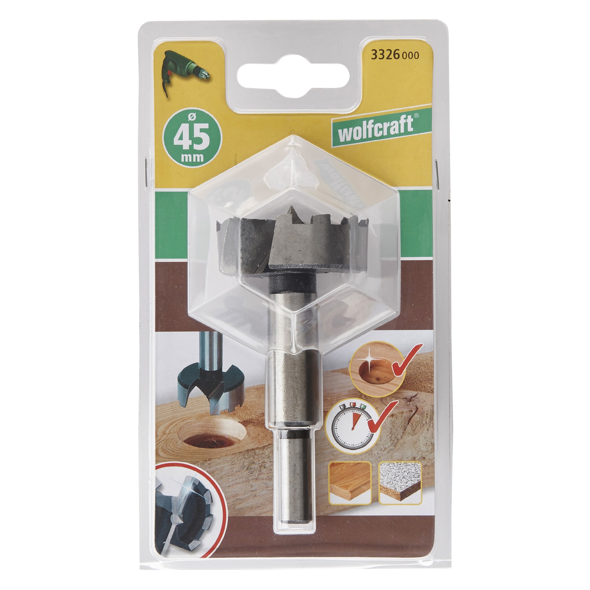 1 broca Forstner Ø 45 x 90 mm