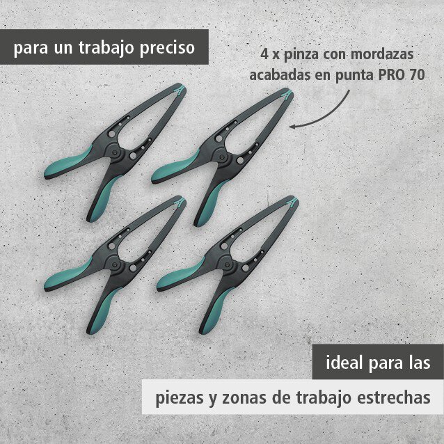 4 pinzas con mordazas acabadas en punta PRO 70