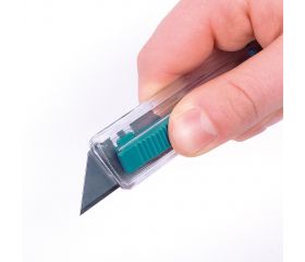 Cúter de seguridad de plástico con cuchilla trapezoidal
