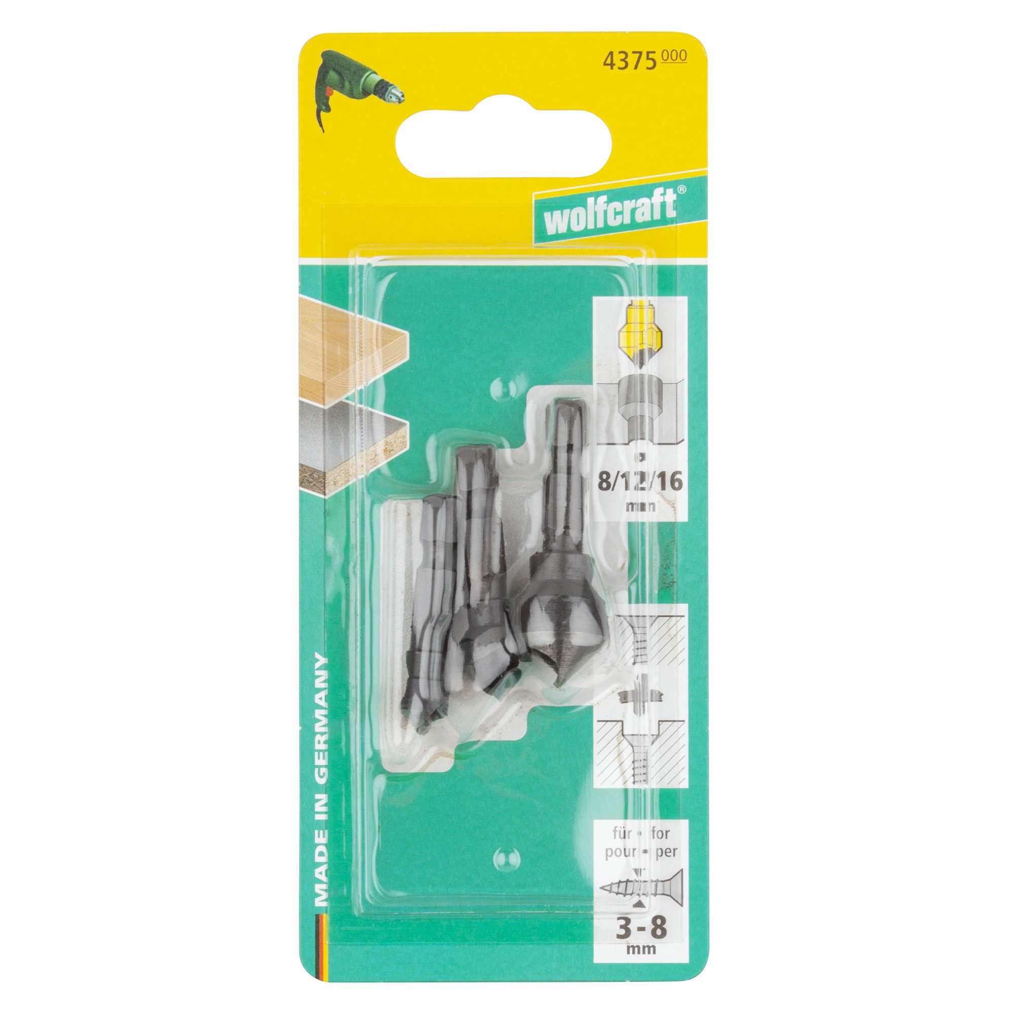 1 juedo de avellanadores WS 3 piezas, Ø 8, 12, 16