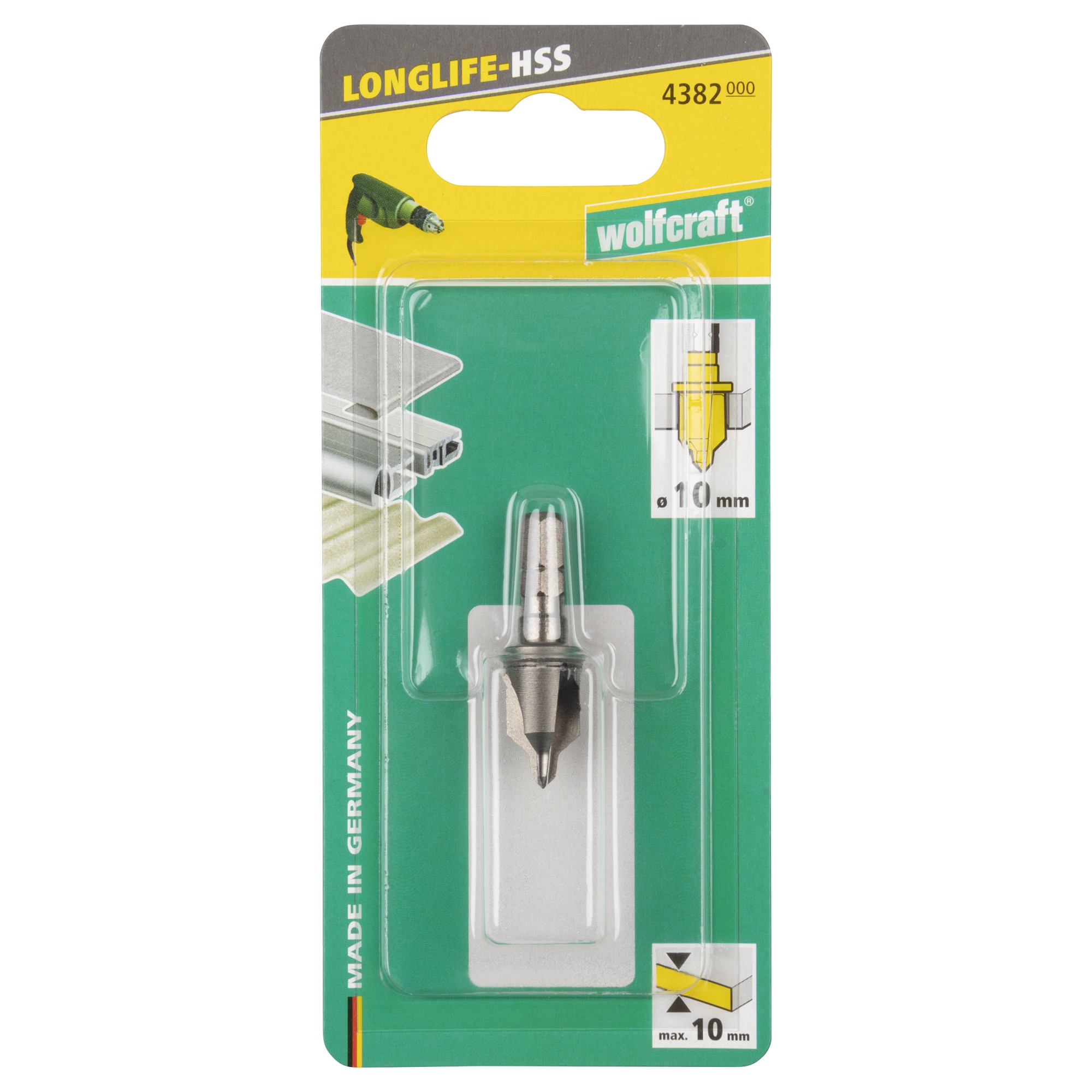 Avellanador de acero de alta velocidad, con tope de profundidad, vástago hexagonal