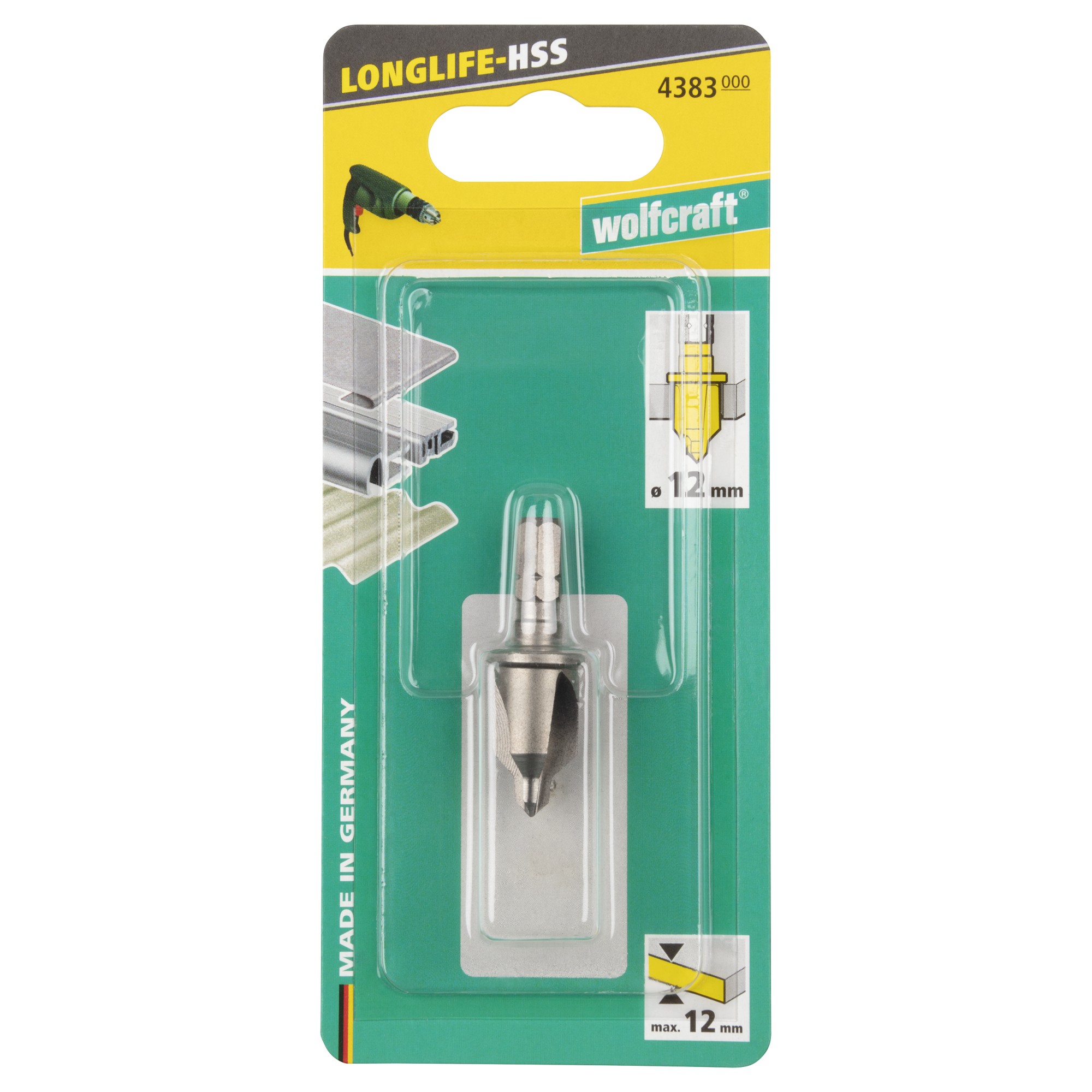 1 avellanador hexagonal HSS Ø 12 mm con tope de profundidad