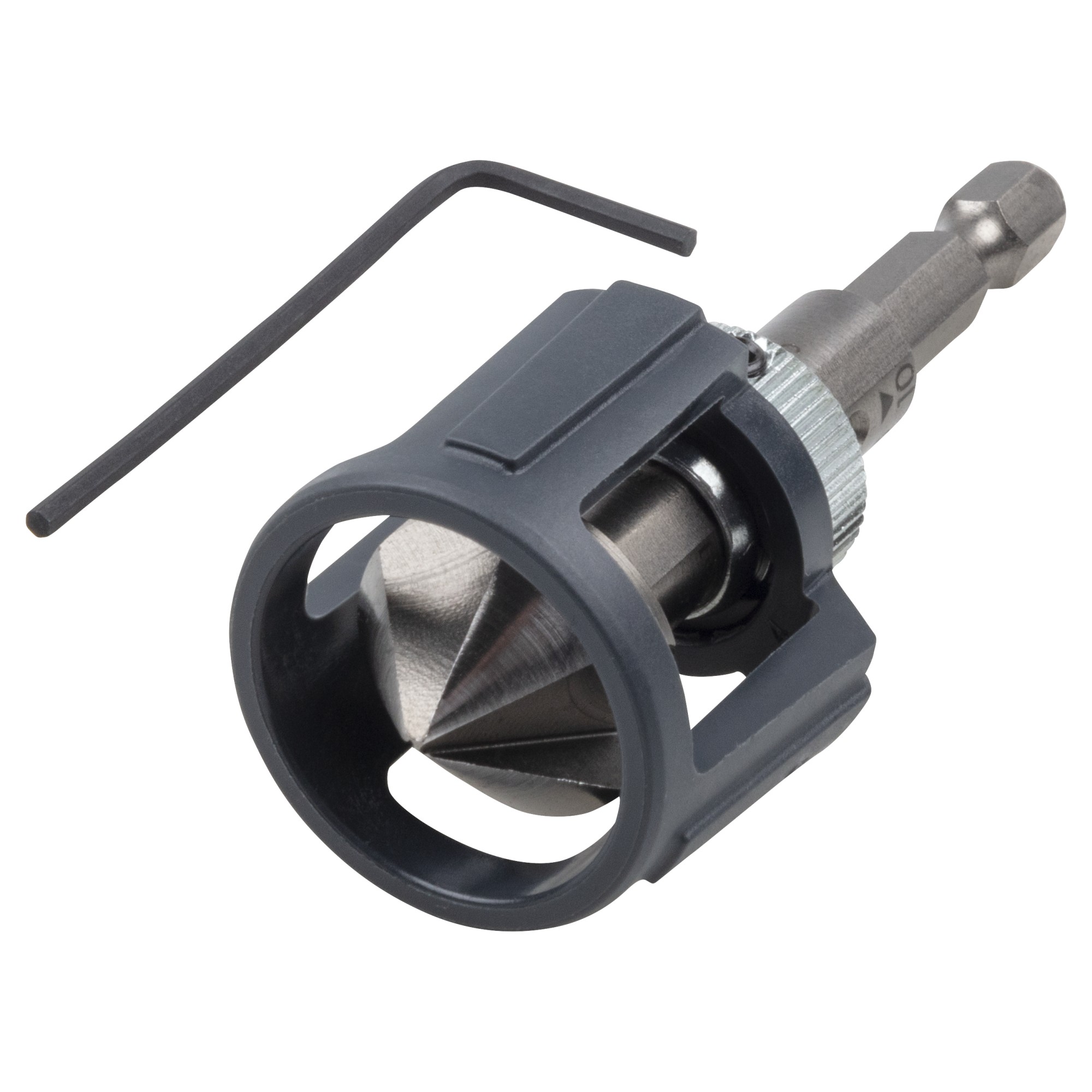 Avellanador cónico con tope de profundidad, vástago hexagonal