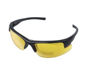 Gafas protectoras para pantalla con patillas, ahumado en amarillo, montura con sistema de clip para cristales graduados