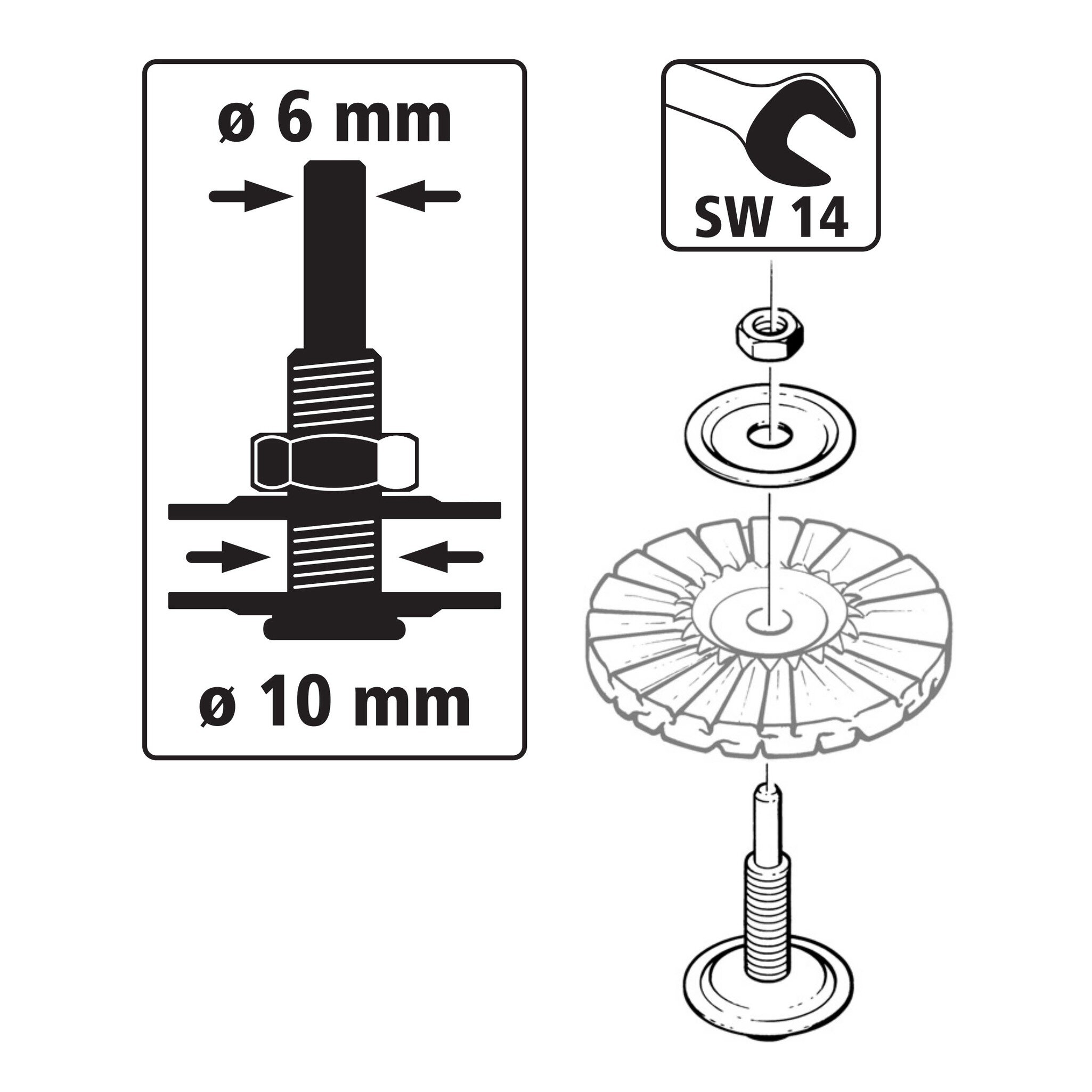 1 mandril para un agujero de 10 mm, vástago 6 mm