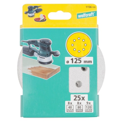 1 juego de discos adhesivos de lijar de 25 piezas para exc. de 125 mm de diámetro