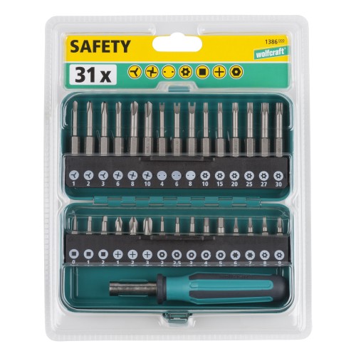 Caja de puntas Safety para tornillos de seguridad, 31 piezas
