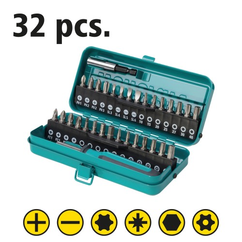 Caja de puntas, ranura/estrella (PH/PZ) / TORX® (T) / TORX® con agujero / hexágono interior, 32 piezas