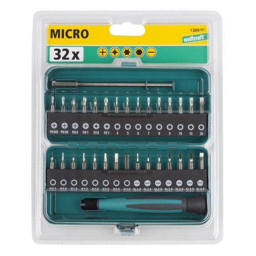 Caja de puntas micro para tornillos pequeños, 32 unidades
