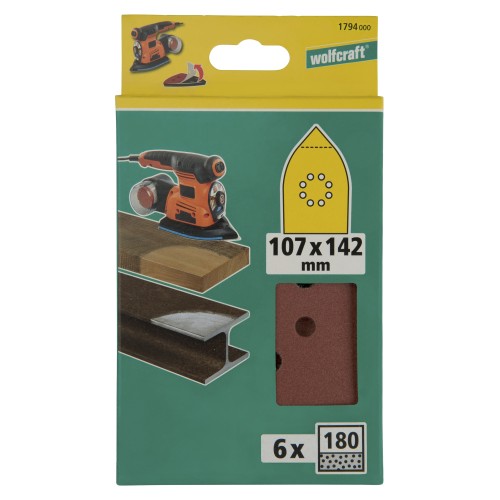 6 hojas abrasivas adhesivas corindón de grano 180 de 107 x 142 mm
