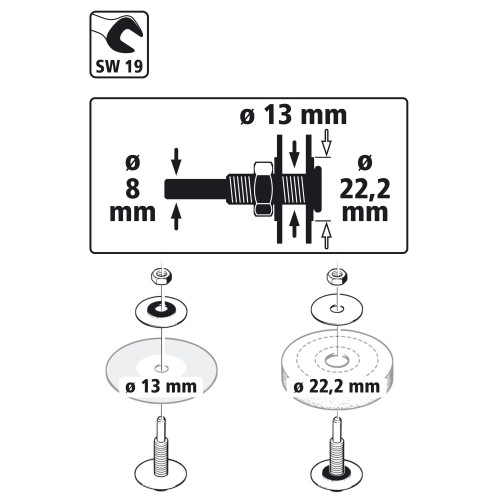 Vástago para discos con agujero de 13 mm y 22,2 mm