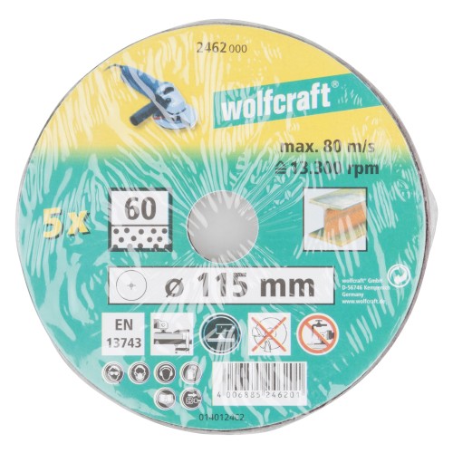 5 discos de lijar de fibra WS, grano 60 Ø 115 mm